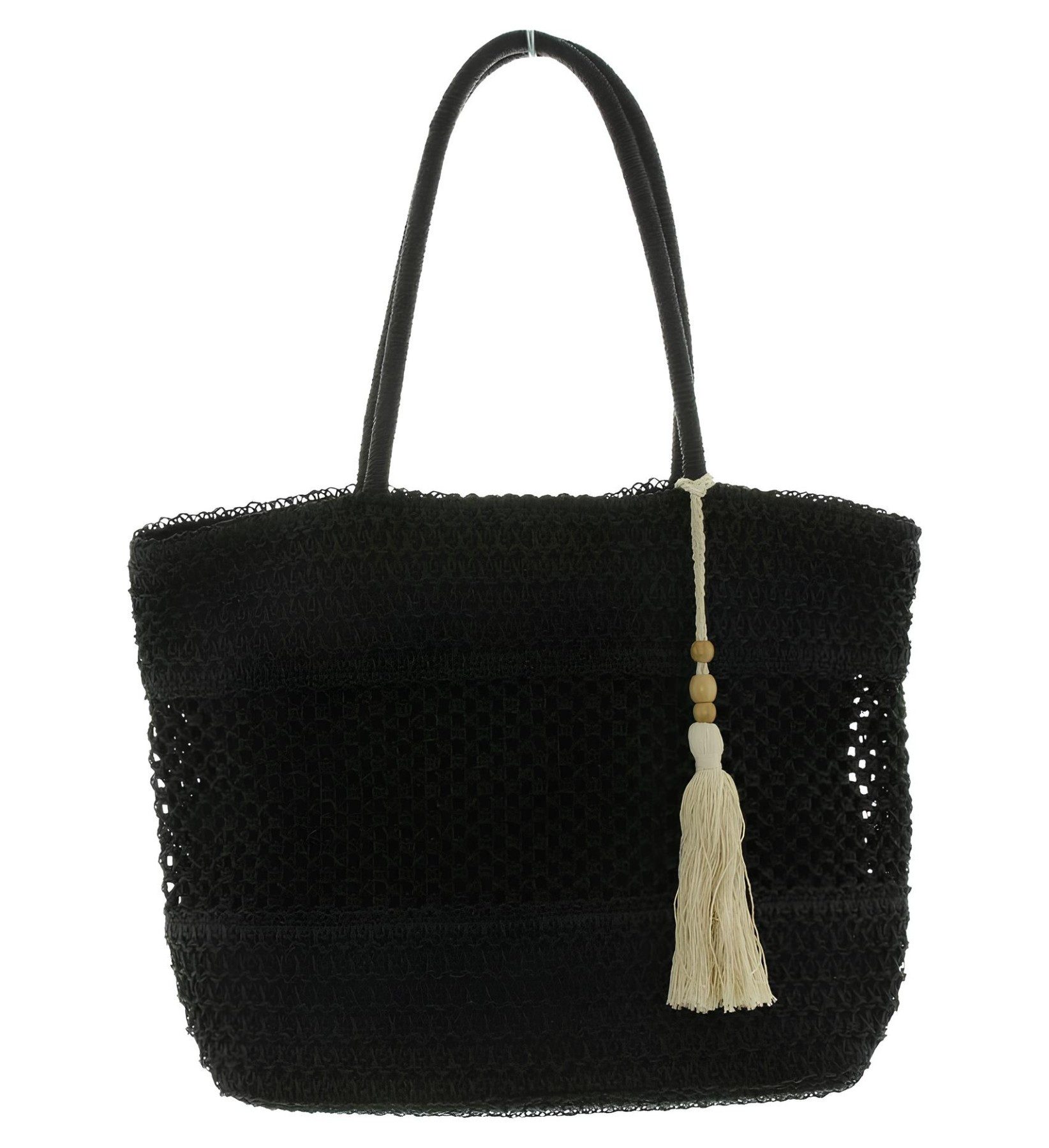 Basttasche Häkeltasche "Papierschnur" in schwarz, Damen Handtasche Schultertasche