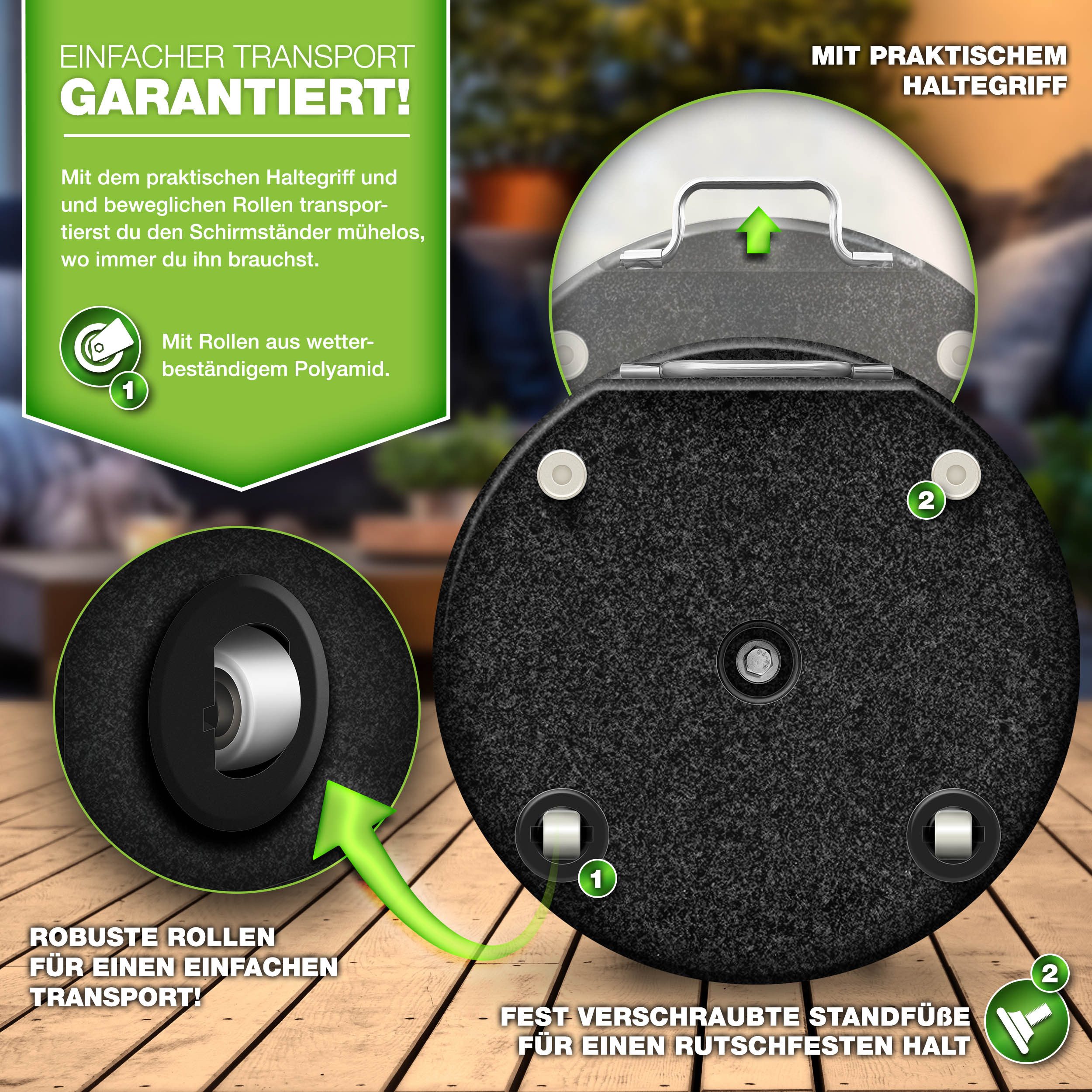 tillvex Sonnenschirm tillvex Granit Sonnenschirmständer, Balkonschirmständer für Schirmstöcke 16-48 mm & 300cm Schirmdurchmesser, Sonnenschirm, Granit Sonnensch – Bild 4 von 5