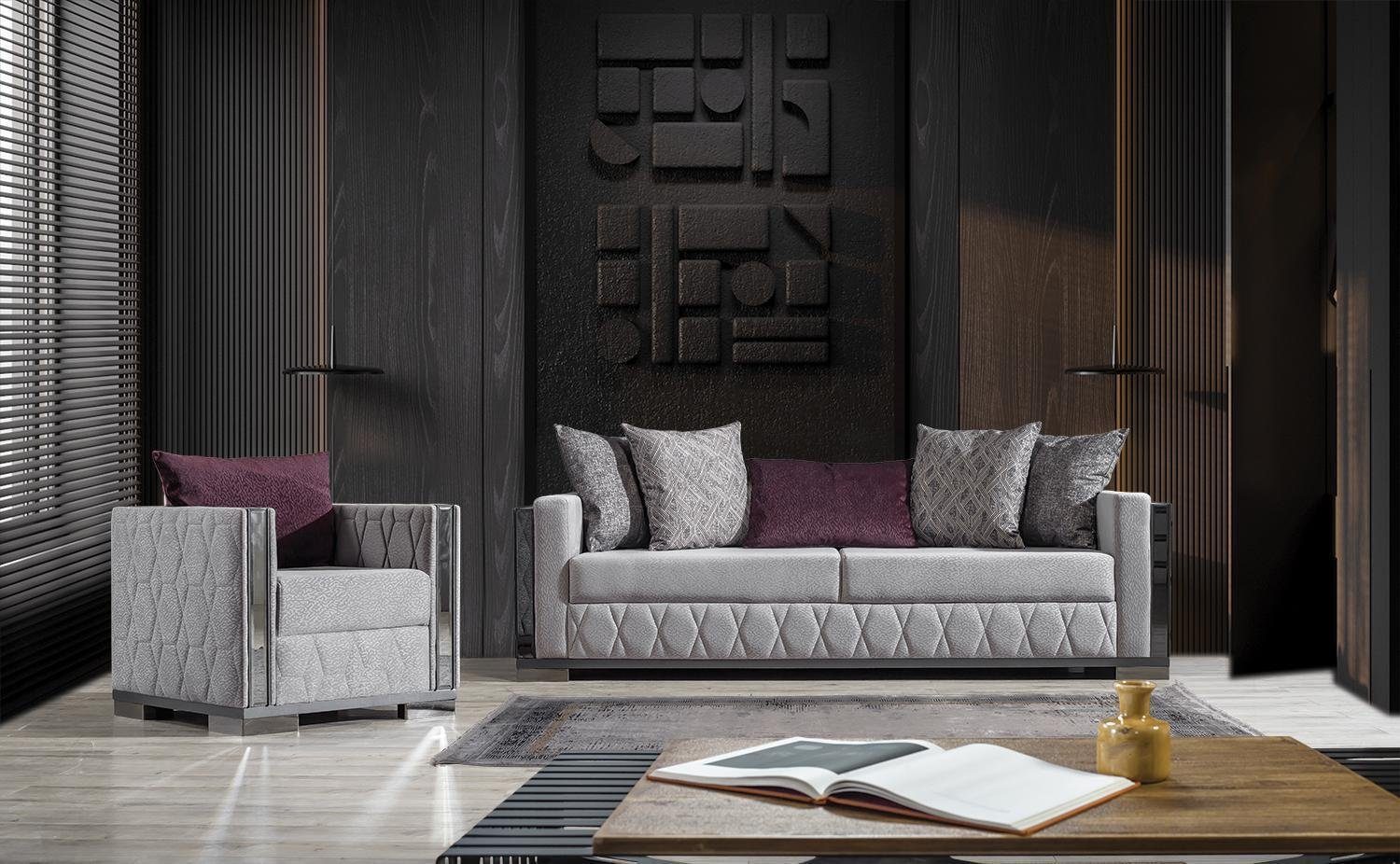 JVmoebel 3-Sitzer Luxus Sofa Dreisitzer Design Couch Sitz Sofas Stoff Grau 3 Wohnzimmer