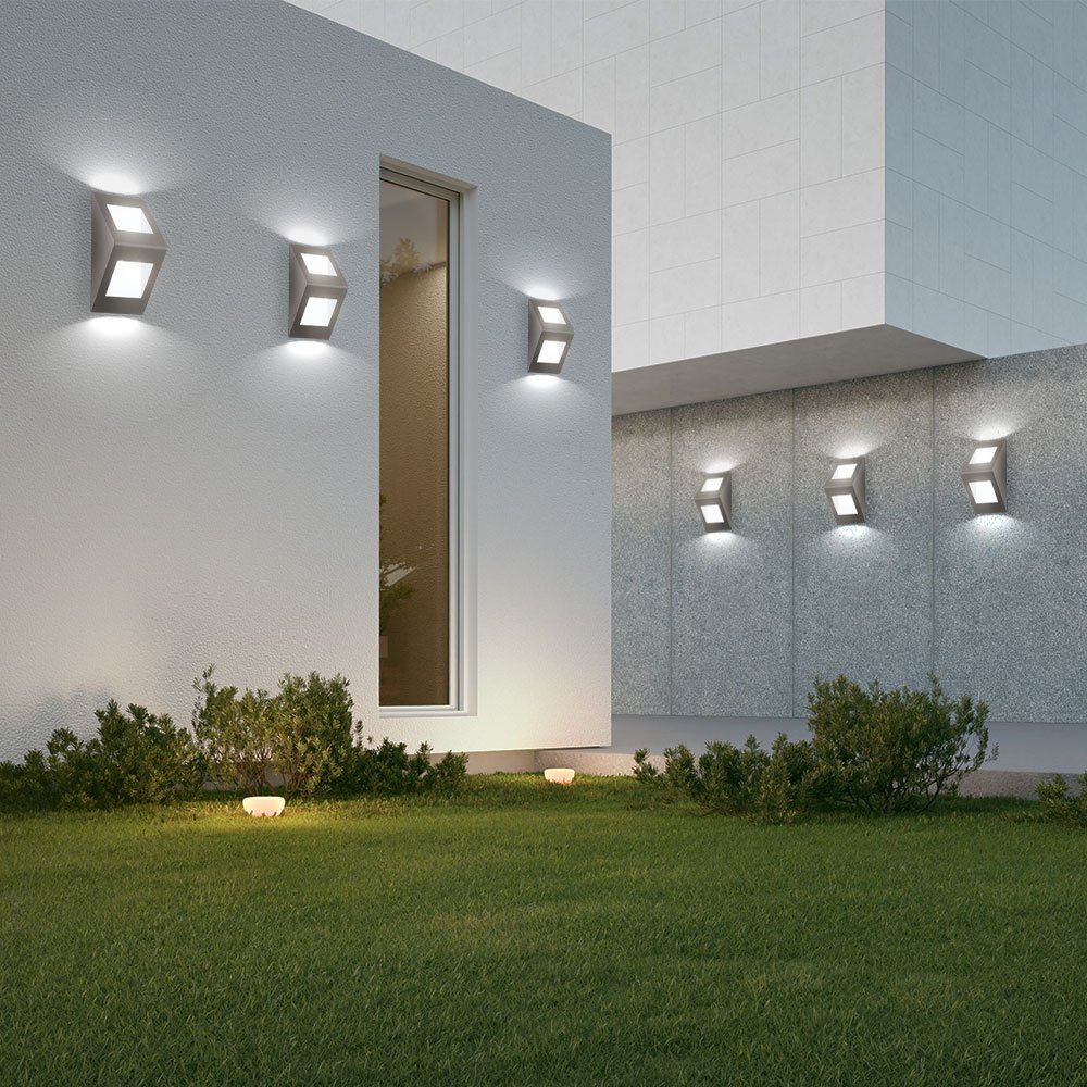 etc-shop Außen-Wandleuchte, LED-Leuchtmittel fest verbaut, Warmweiß, 6er Set LED Außen Leuchten Haus Wand Beleuchtungen Hof Up Down