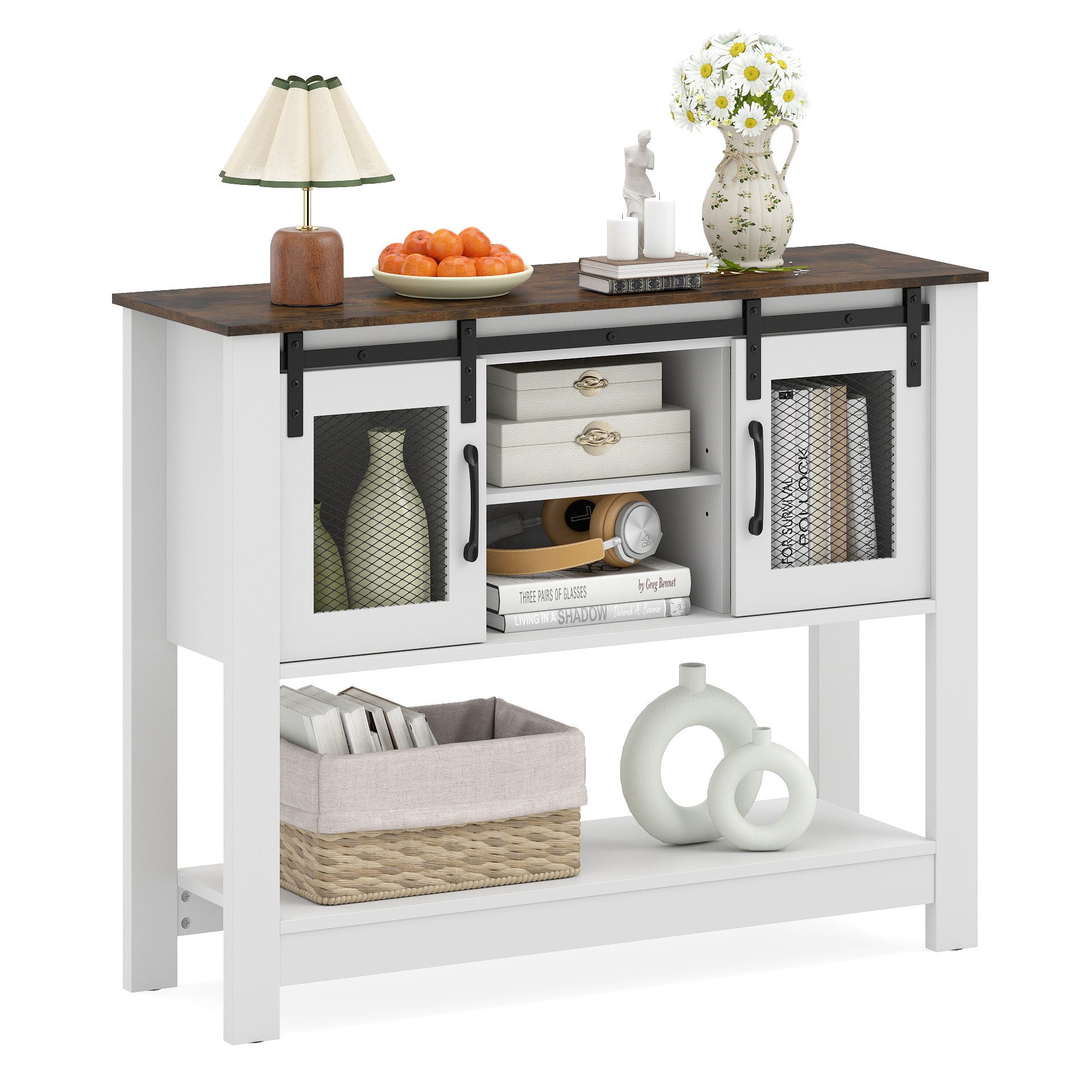 COSTWAY Sideboard, Holz Buffetschrank Konsolentisch mit Schiebetüren, Fächern