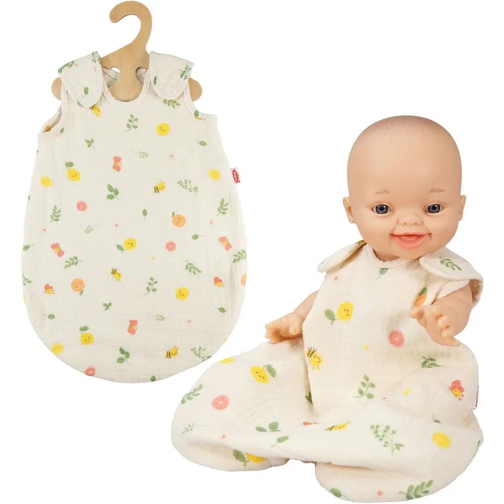Heless Puppenkleidung Musselin Puppen-Schlafsack ''Freche Früchtchen'', 100 % Bio-Baumwolle