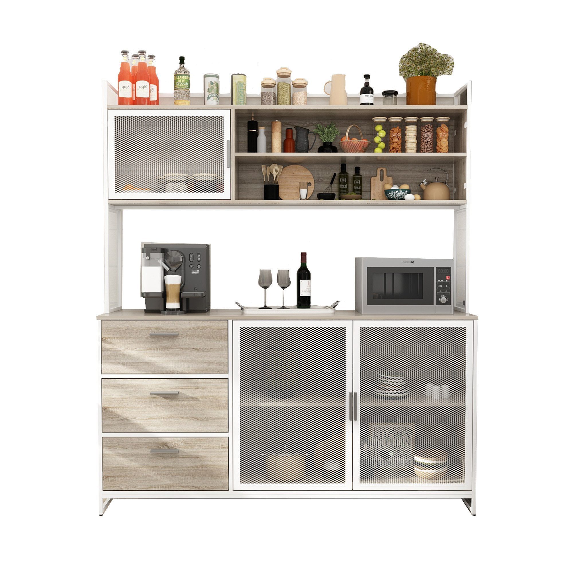Küchenbuffet 150cm, Buffetschrank für Kaffeestation und Mikrowelle