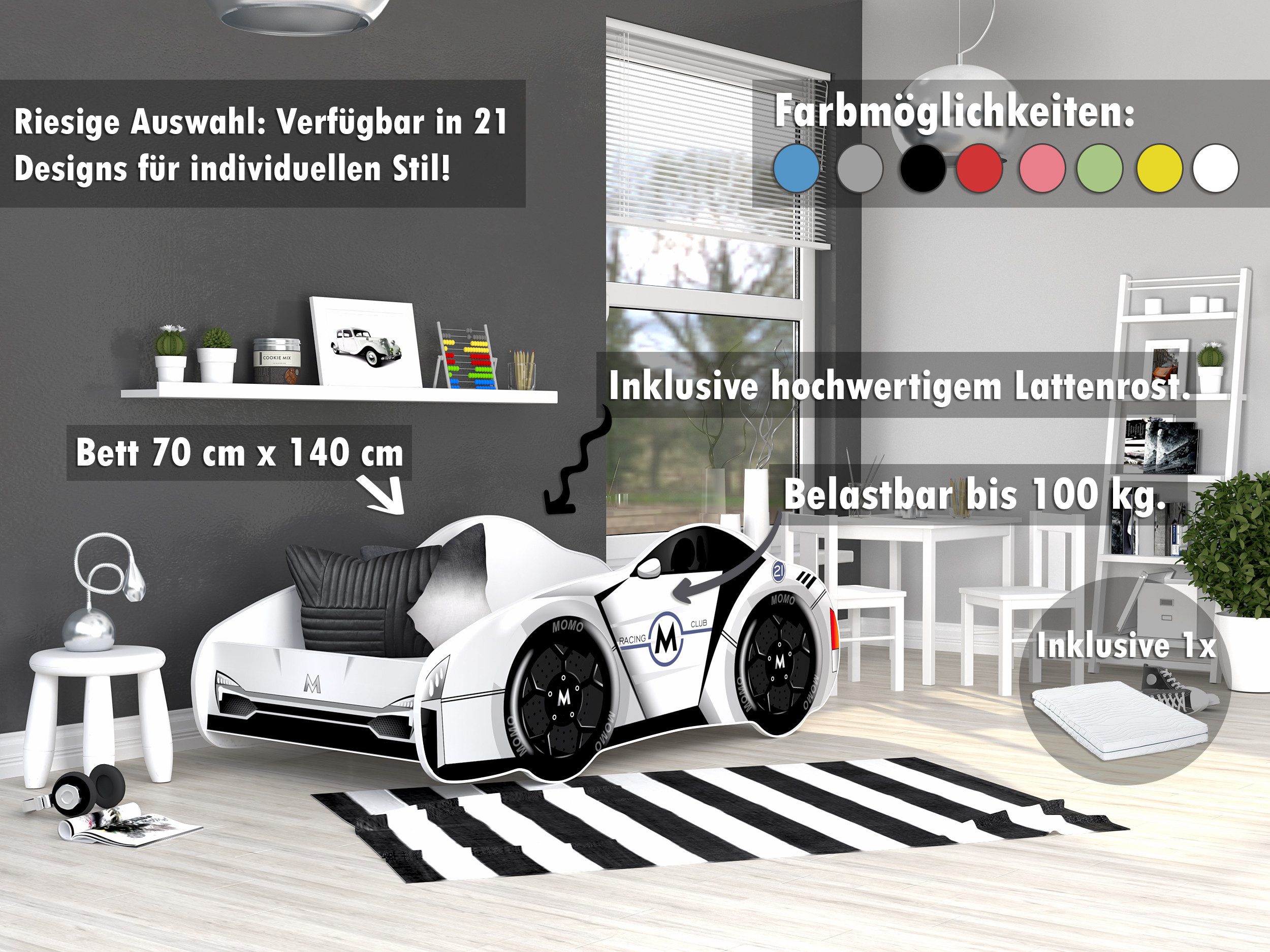 AJKmeble Autobett Kinderbett Jugendbett 70x140cm Gamerbett günstig online kaufen