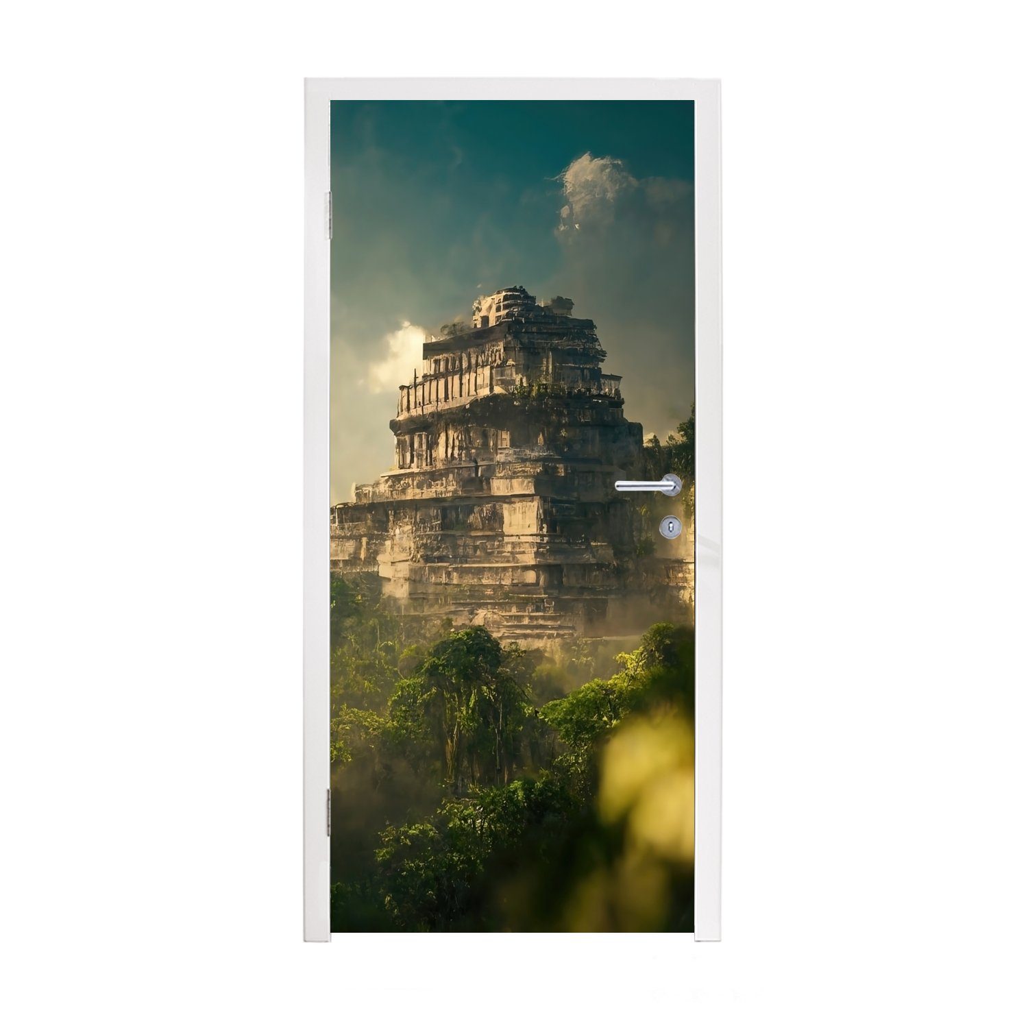 MuchoWow Türtapete Himmel - - für Wolken - bedruckt, cm St), Tür, 75x205 Tempel (1 Fototapete Natur, Türaufkleber, - Dschungel Matt