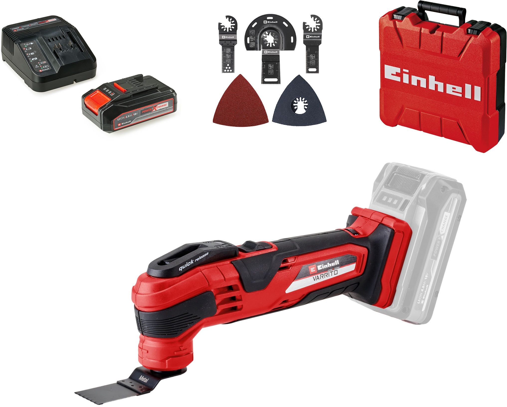 Einhell Akku-Multifunktionswerkzeug VARRITO, 18 V, Power X-Change, Inkl. Akku, Zubehör und Aufbewahrungskoffer