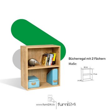 Furni24 Bücherregal Breites Bücherregal mit 2 Fächern, Saphir Eiche Dekor, 60x31x77 cm