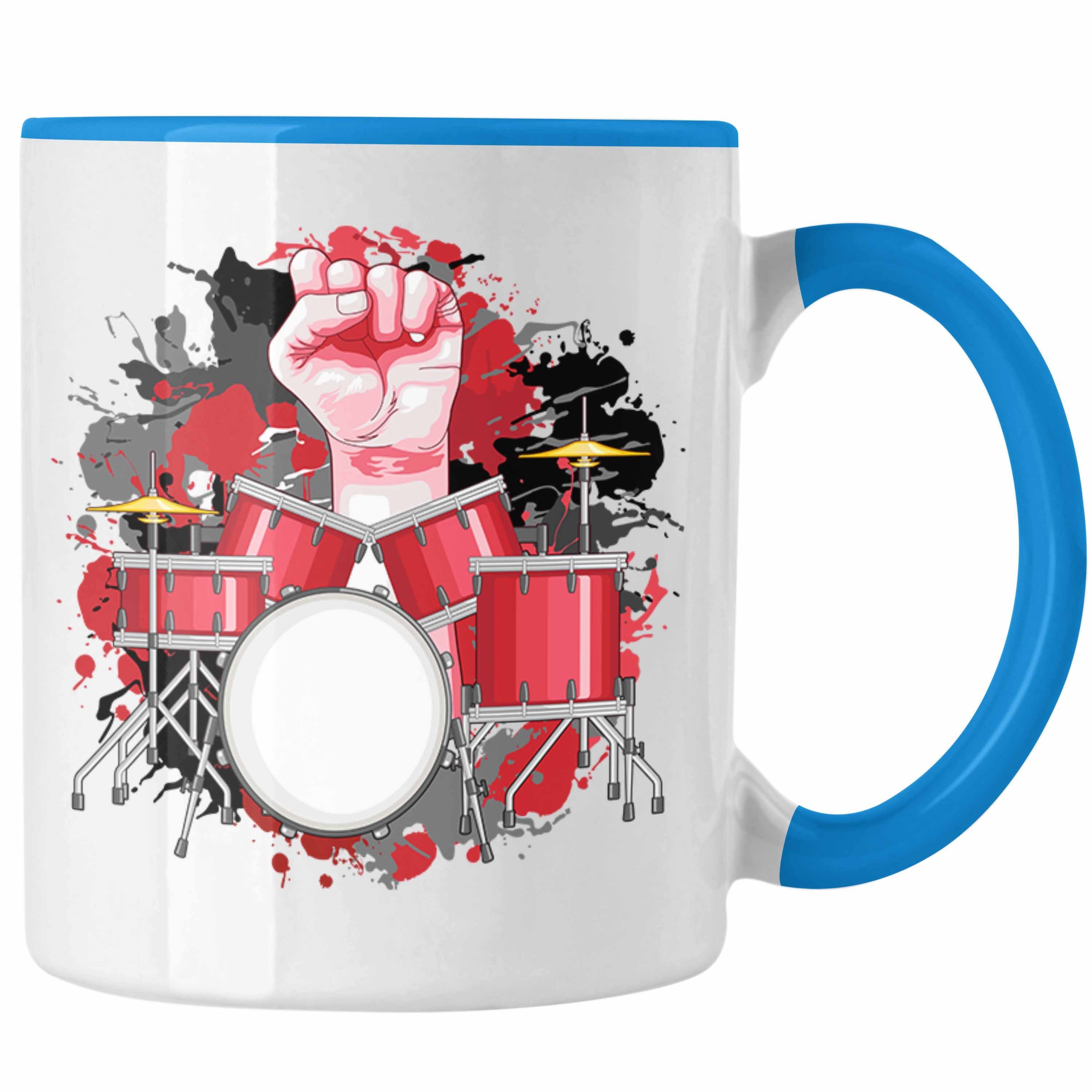 Trendation Tasse Schlagzeug Tasse Geschenk für Schlagzeug-Spieler zum Geburtstag oder W Blau | Teetassen