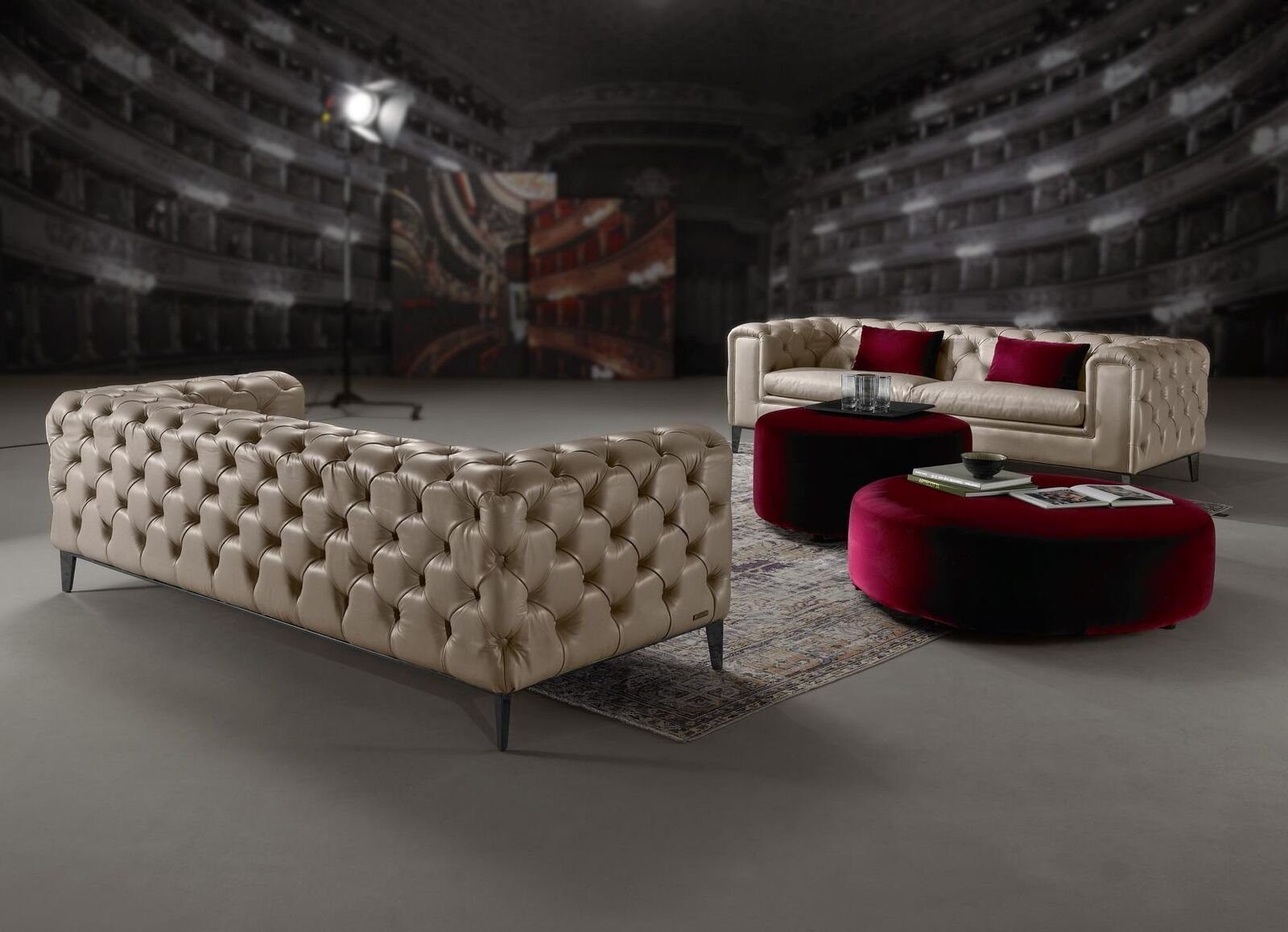 JVmoebel Sofa Sofa Möbel Design Luxus Sitzer Leder 3+3 Möbel Chesterfield Beige