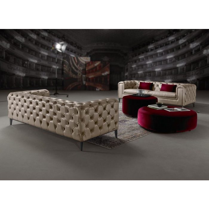 JVmoebel Sofa Sofa 3+3 Sitzer Beige Chesterfield Möbel Leder Luxus Design Möbel