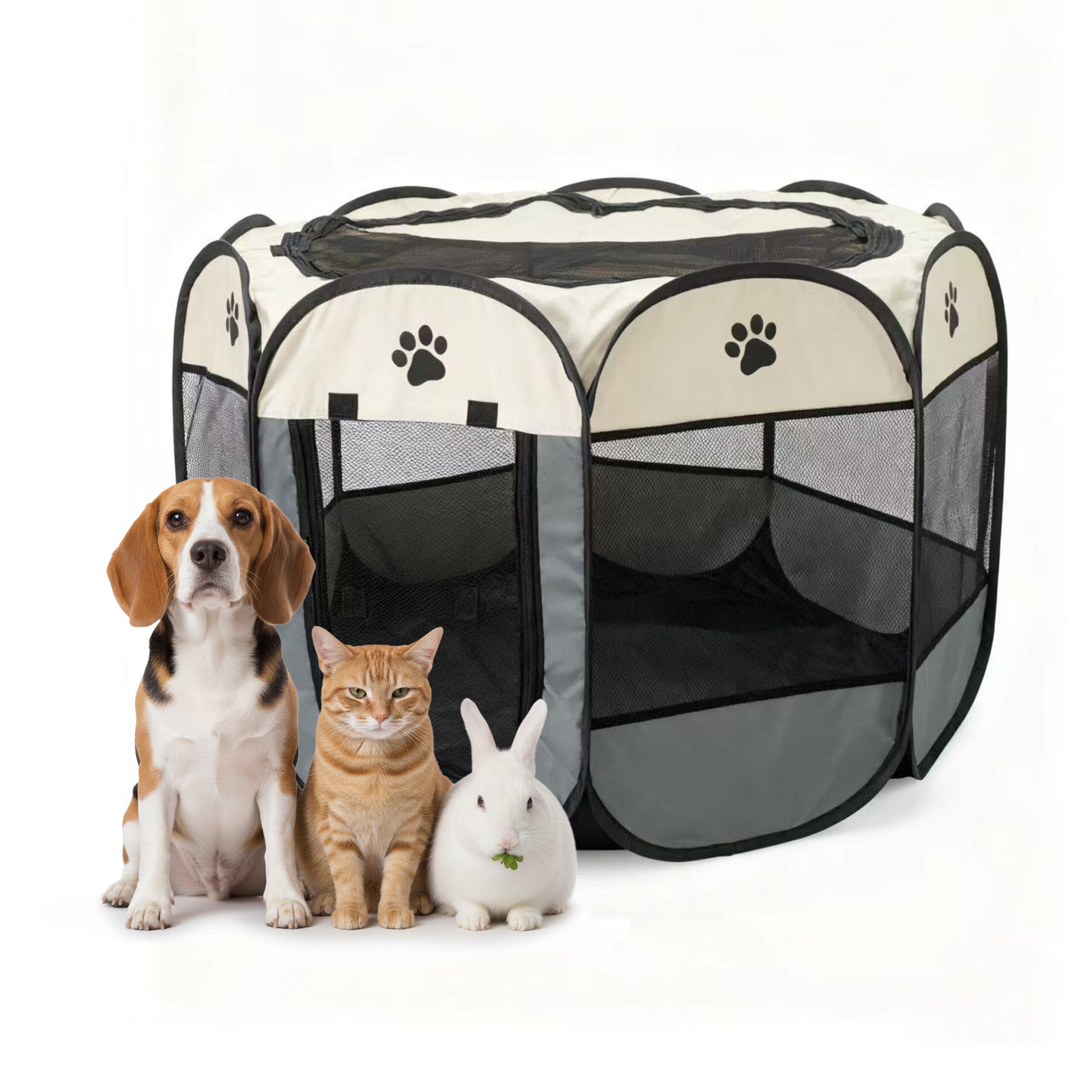 relaxdays Freigehege Faltbarer Welpenauslauf indoor & outdoor, L