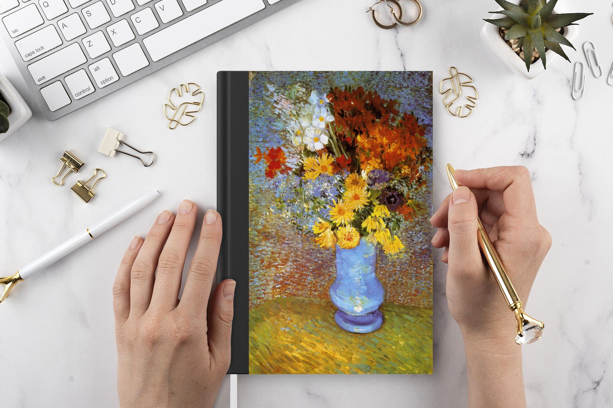 98 van Anemonen A5, Notizheft, MuchoWow Journal, Haushaltsbuch - Merkzettel, Vase Vincent Gogh, Seiten, und Notizbuch Gänseblümchen Tagebuch, mit