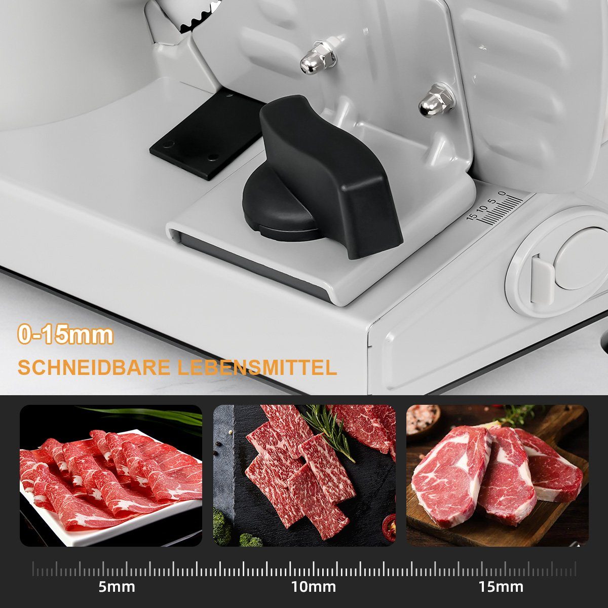FATABETA Allesschneider Brotschneidemaschine Elektrisch, Edelstahl Aufschnittmaschine, 150,00 W, mit stufenlos einstellbarer Schnittstärke,mit Abnehmbarer 17 cm – Bild 4 von 5