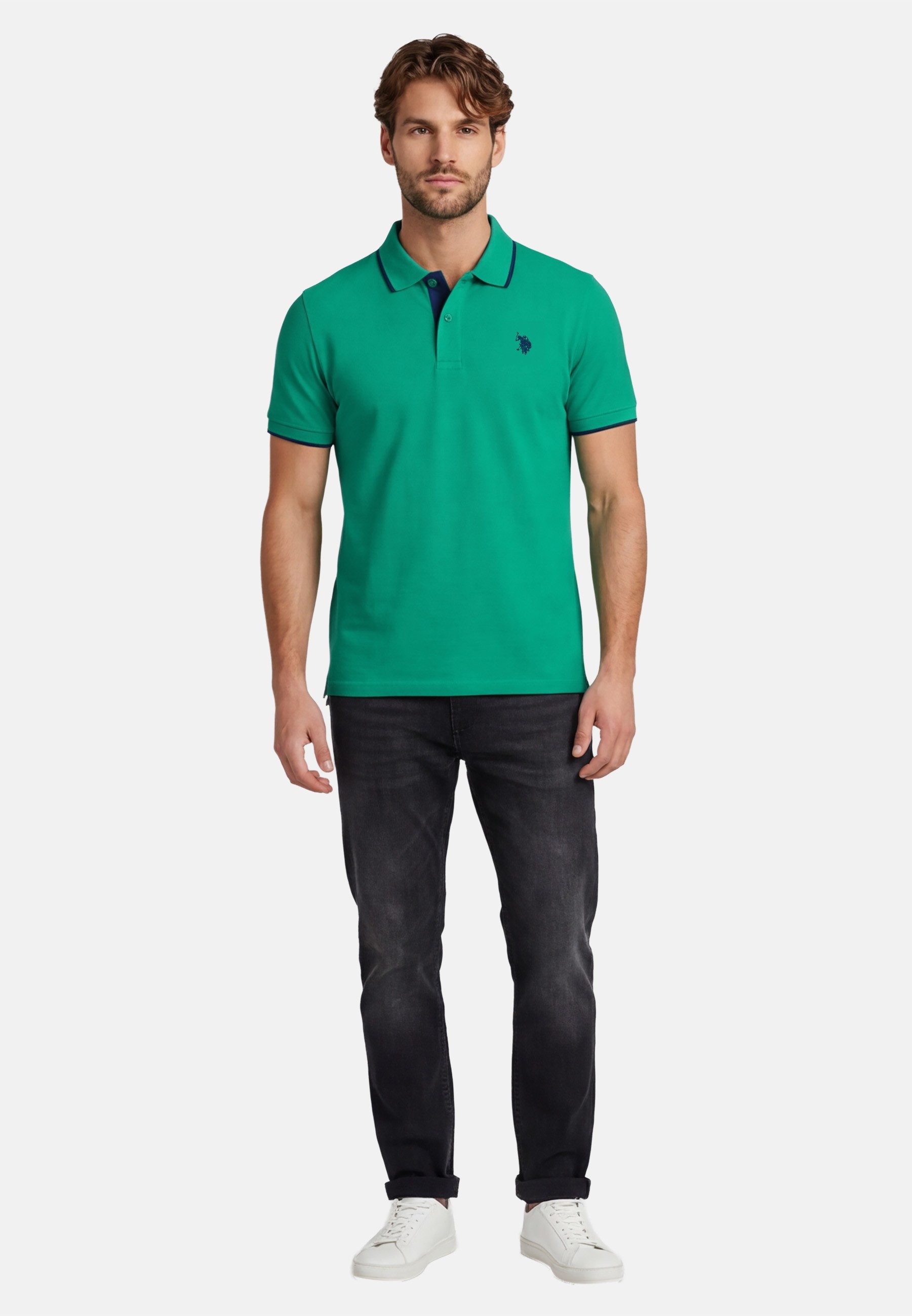 U.S. Polo Assn. Poloshirt USKayle – Classic Fit kurzarm mit Logo-Stickerei Mit Flachstrick-Kragen, Knopfleiste und elastischer Baumwollmischung
