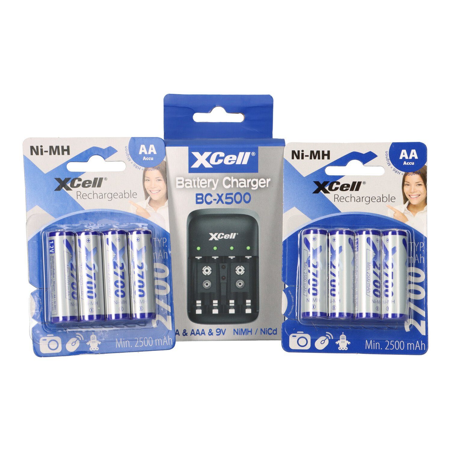 XCell Ladegerät BC-X500 AA Rechargeable Akku XCell 1,2V + 2700mAh 8x