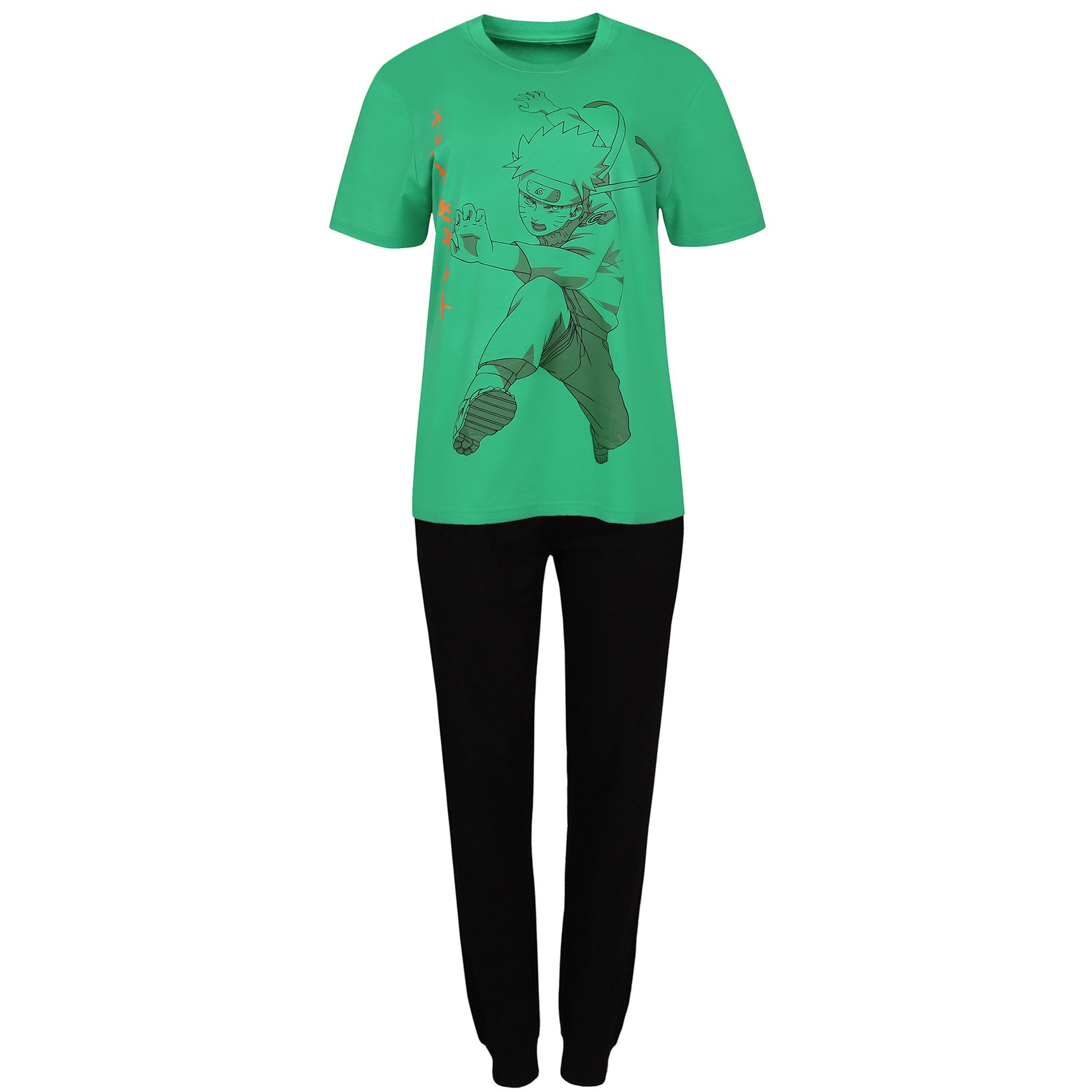 Naruto Pyjama Naruto Kurzarm-Herrenpyjama, Baumwollpyjama, grün und schwarz L