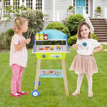 COSTWAY Outdoor-Spielküche Kinderküche, 21 tlg. Zubehör & Räder