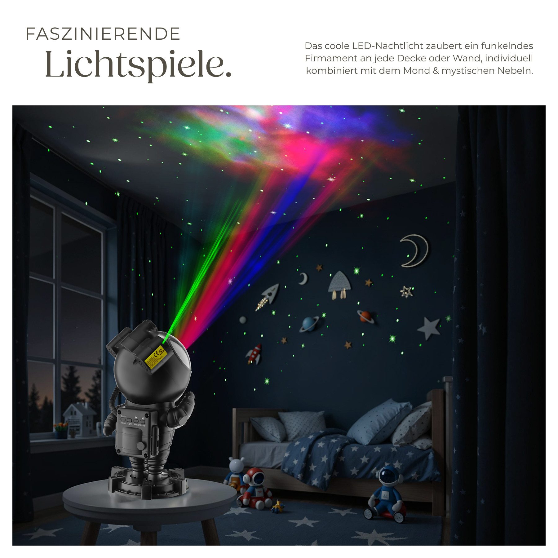 tectake LED Nachtlicht LED-Sternenhimmel-Projektor Astronaut, inkl. Bluetooth, Bluetooth- und Music-Funktion mit 8 Sounds sowie Timer