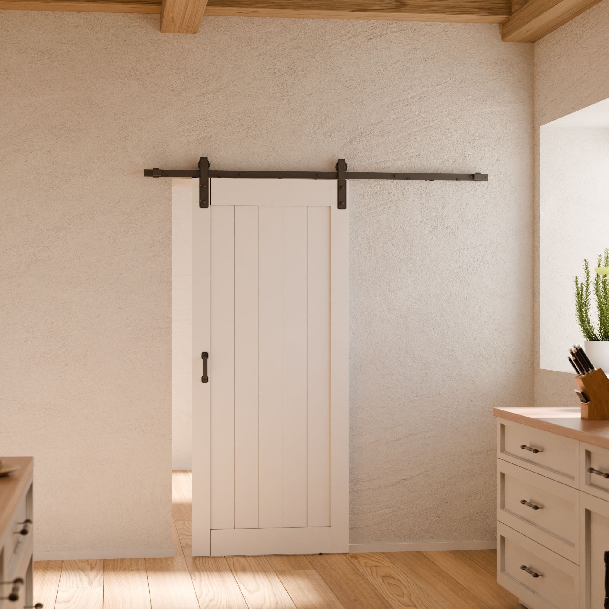 inova wohnen Schiebetür Holzschiebetür Scheunentor Weiß, 90 x 215 cm (Komplett Set, inkl. offener Laufschiene und Bügelgriff), beidseitiger Softclose