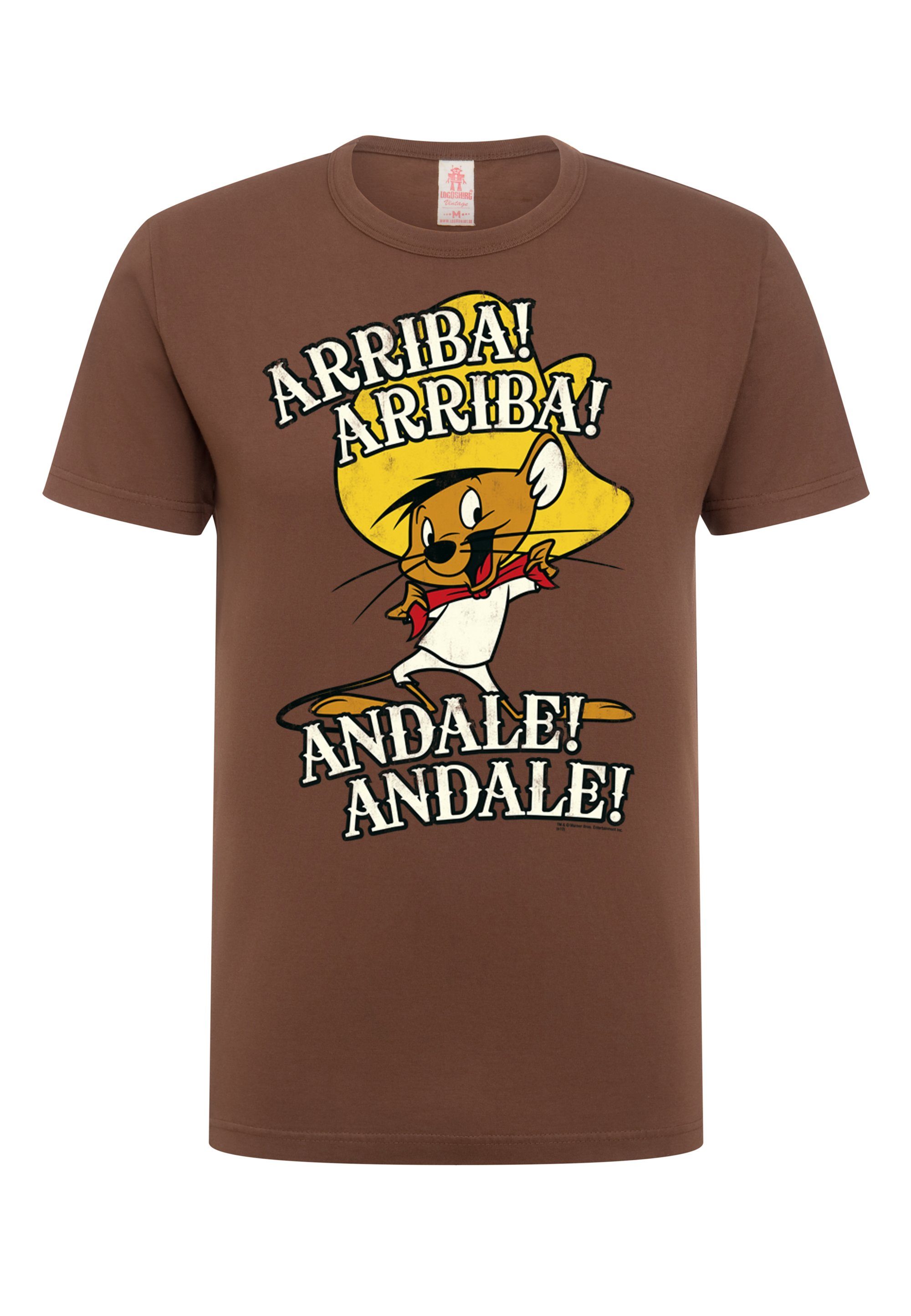 LOGOSHIRT T-Shirt Looney Tunes - Gonzales Print Speedy lizenziertem braun mit