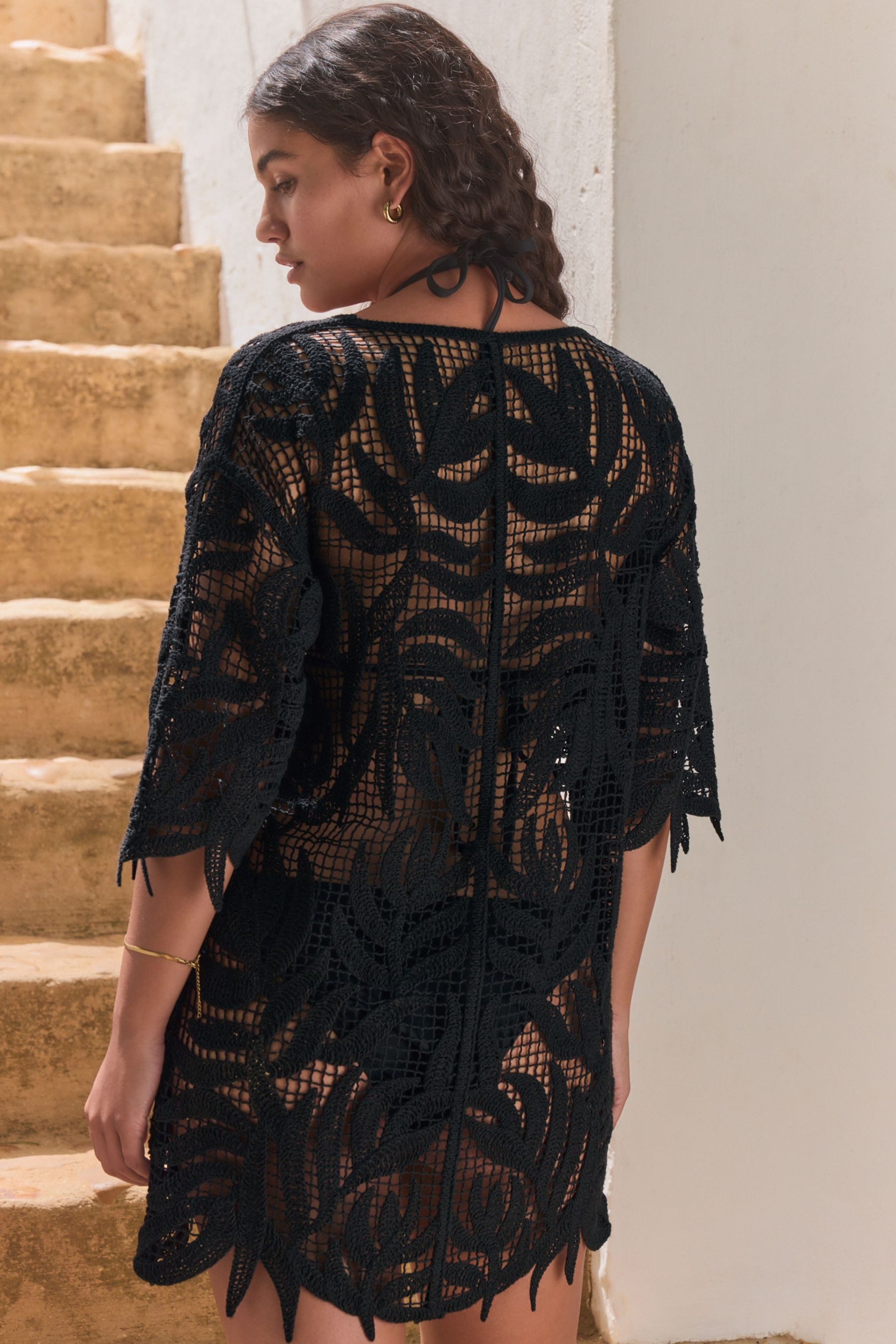 Next Strandkleid Cover-up-Kaftan mit Häkelbesatz (1-tlg) günstig online kaufen