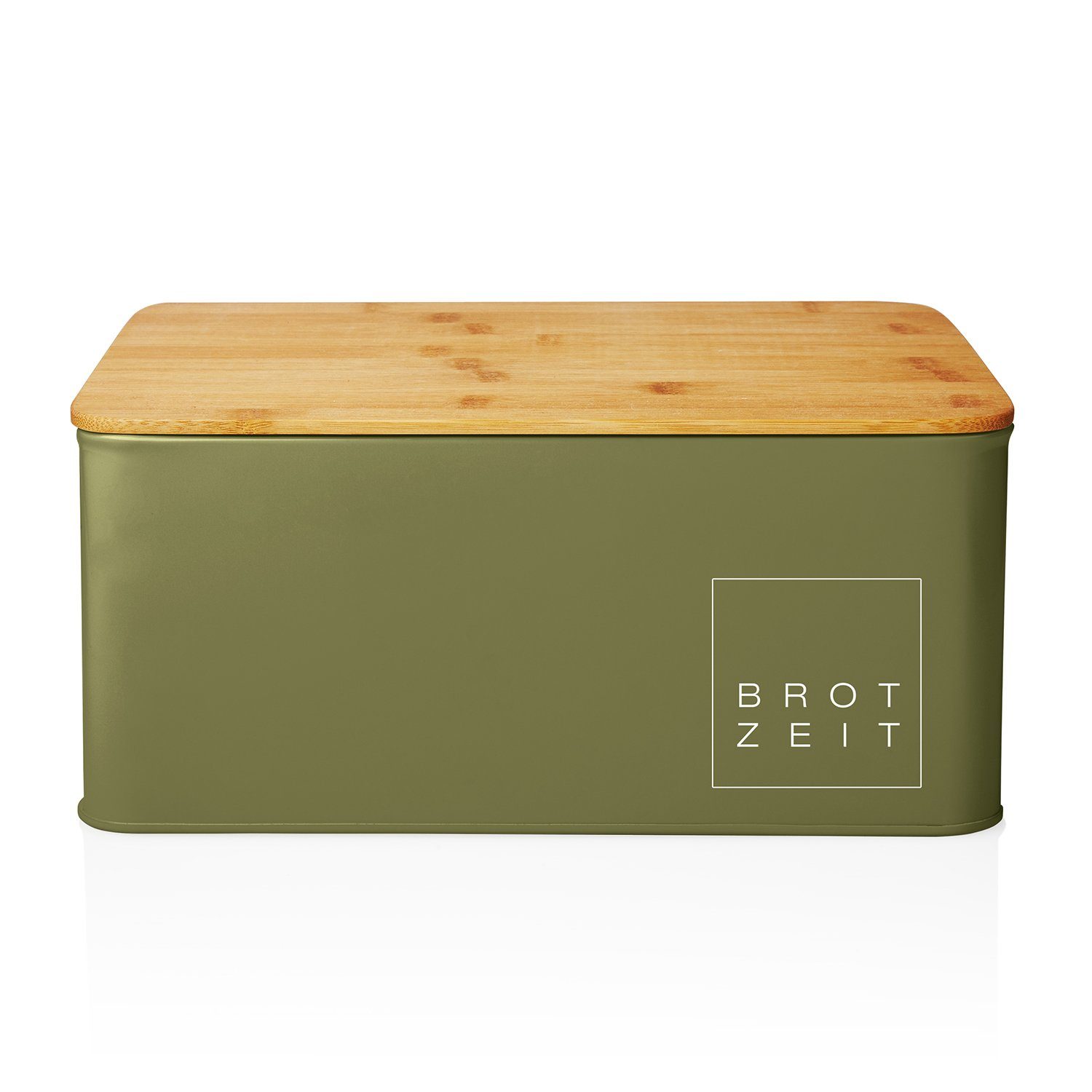Lumaland Brotkasten Cuisine, Edelstahl, (1-tlg), Brotbox Metall Bambus Deckel rechteckig 30x23x14cm olivgrün