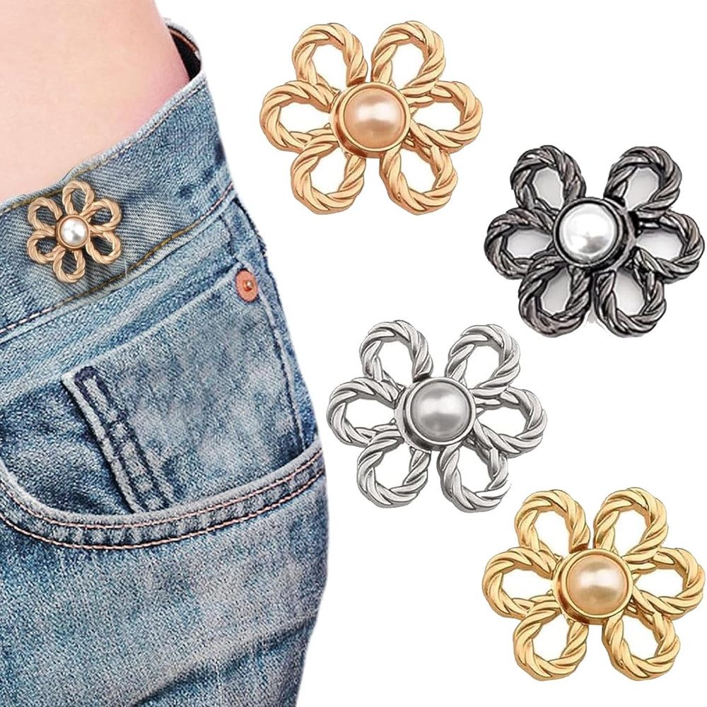 Blusmart Knopf Verstellbare Taillenknöpfe mit Blütenblattmuster, Dekorative Taillenklammern Clips Für weite Jeans, Hosen, Röcke, Ärmel