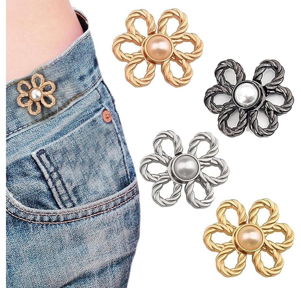 Blusmart Knopf Verstellbare Taillenknöpfe mit Blütenblattmuster, Dekorative Taillenklammern Clips Für weite Jeans, Hosen, Röcke, Ärmel