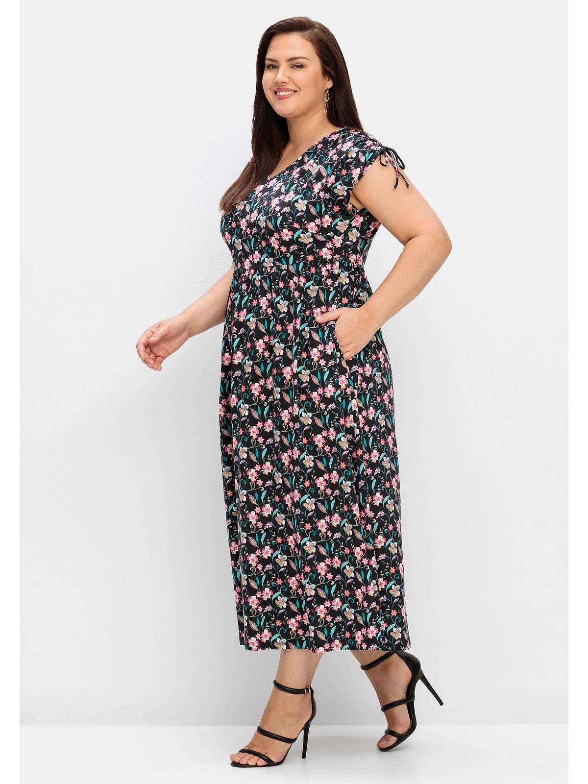 Sheego Maxikleid Große Größen mit Blumenprint und weitem Rock