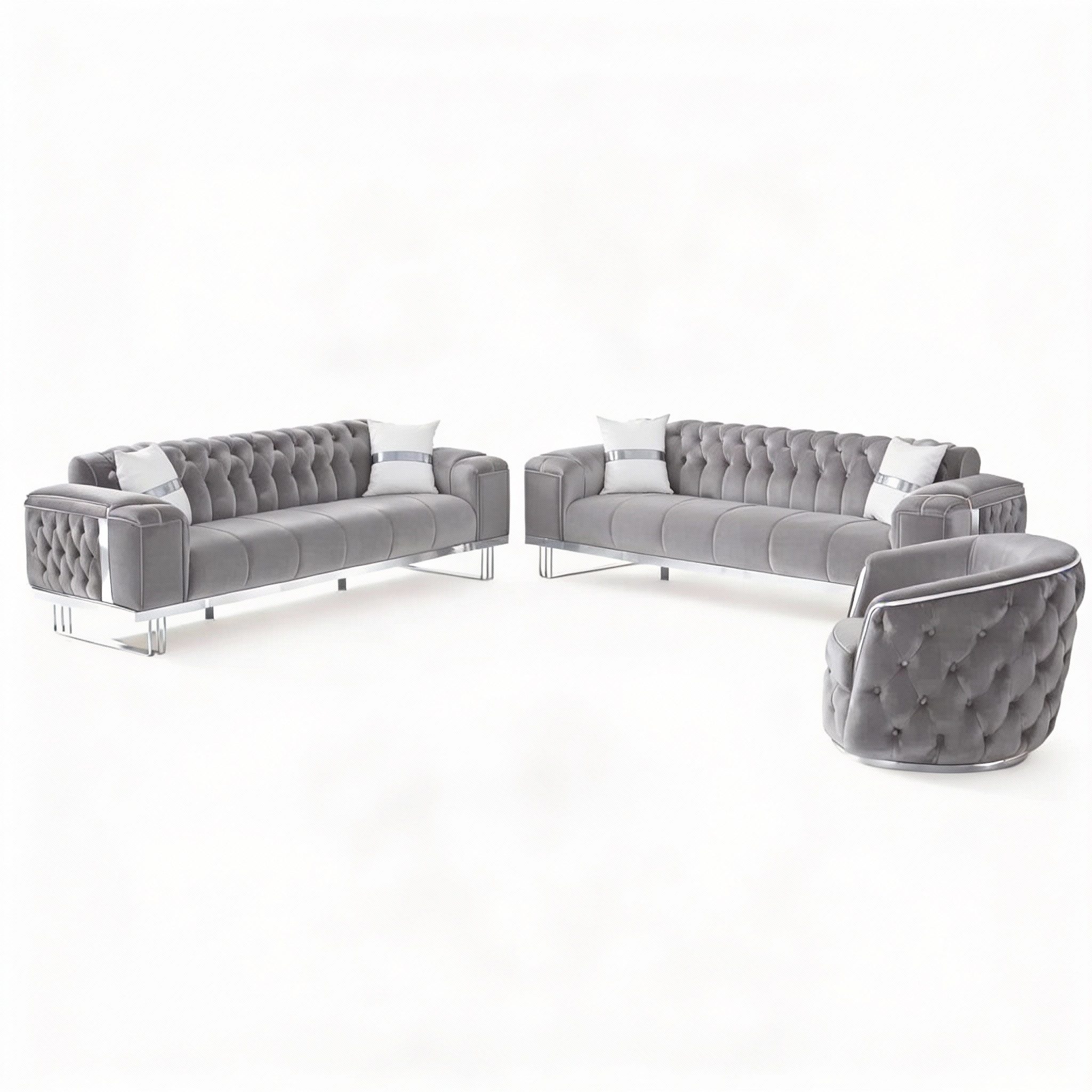 Palms-Store Sofa Imperial Premium Chromfarben, 6 Farben verfügbar, 3-Sitzer mit Schlaffunktion, Sitzausführung wählbar