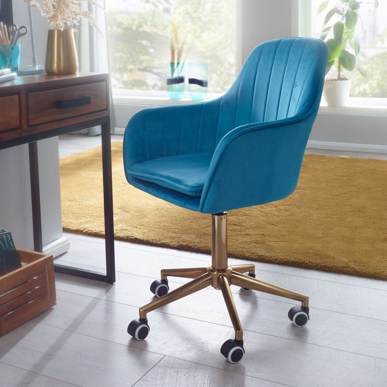 furnicato Bürostuhl Schreibtischstuhl Samt Blau Design Drehstuhl mit Lehne | Drehstühle