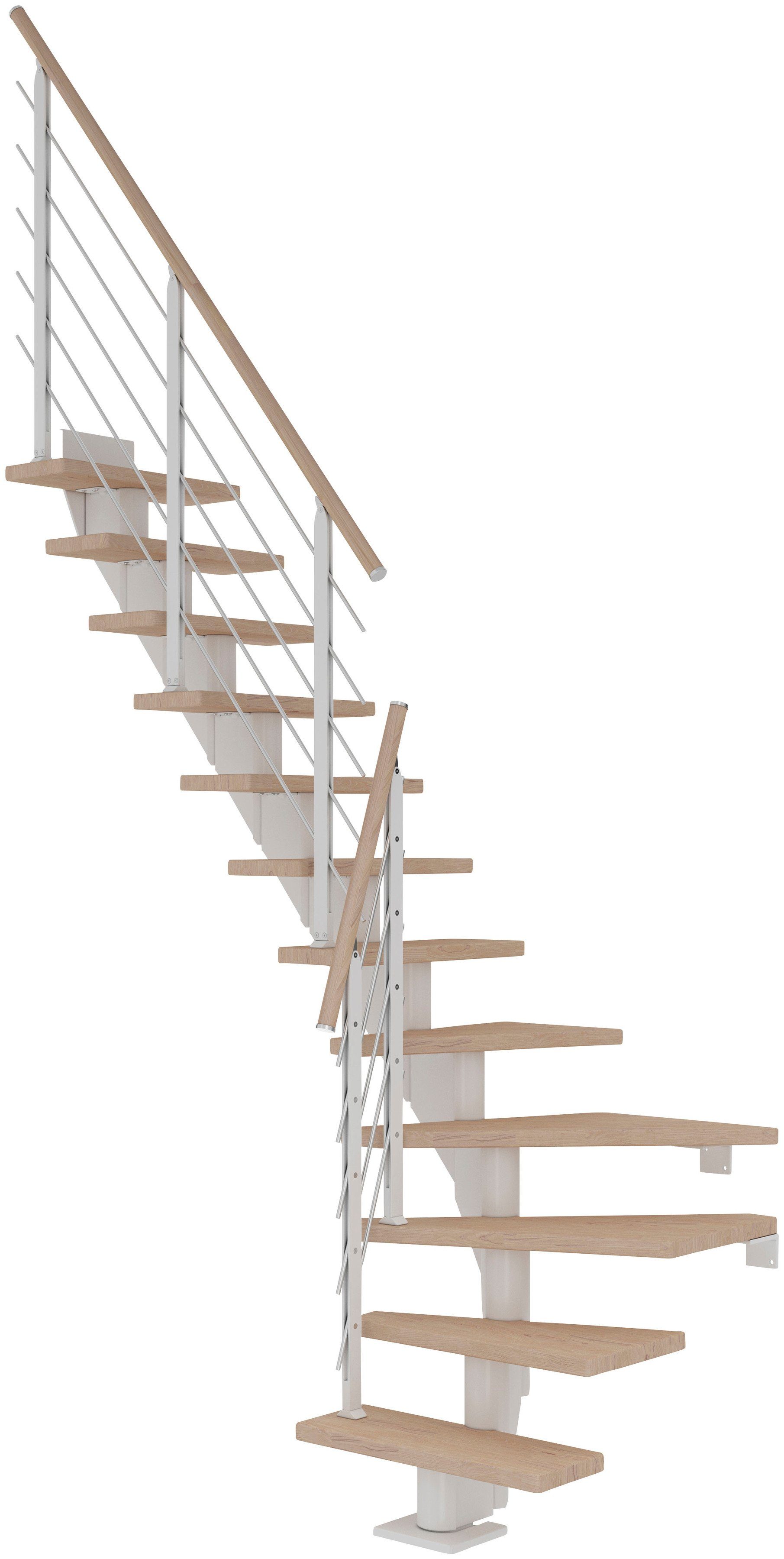 Mittelholmtreppe Eiche Frankfurt, weiß/Metall cm, Geschosshöhen 279 Stufen für Dolle bis offen,