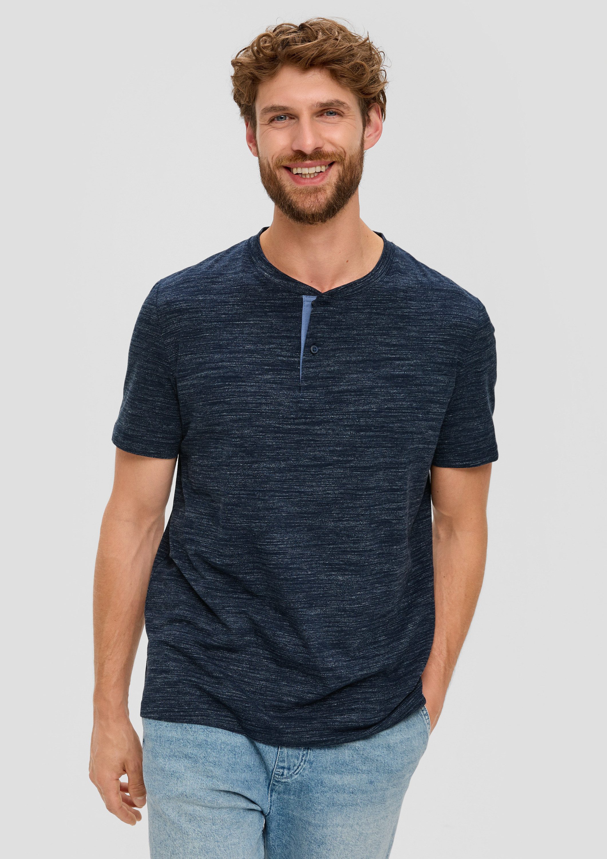 s.Oliver Kurzarmshirt T-Shirt Meliertes T-Shirt mit Henley-Ausschnitt günstig online kaufen