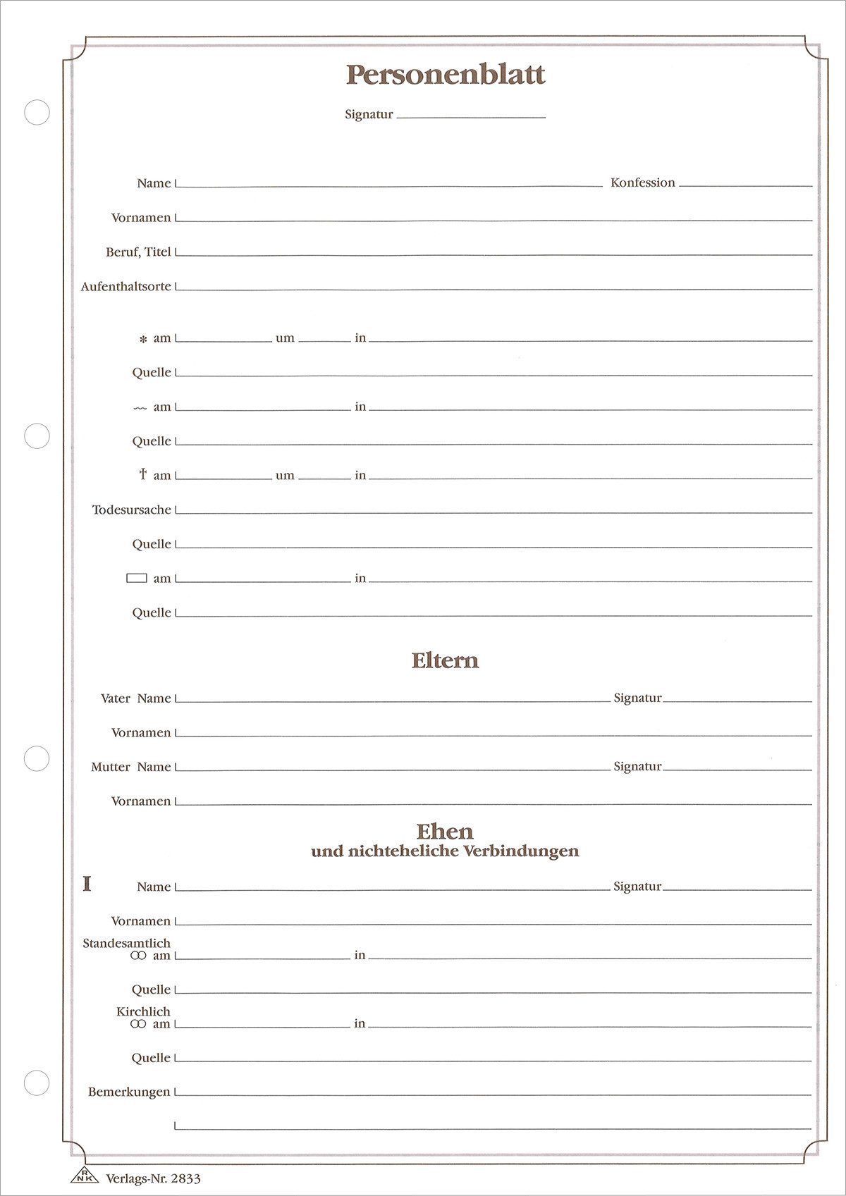 Formularblock RNK Personenblatt A4