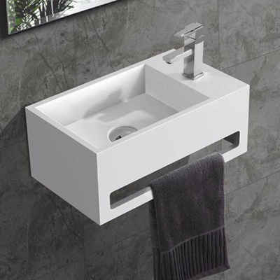 Aloni Waschbecken 425SR (einzel, 1-St), Solid Surface Waschbecken + Handtuchhalterung Hahnloch Rechts