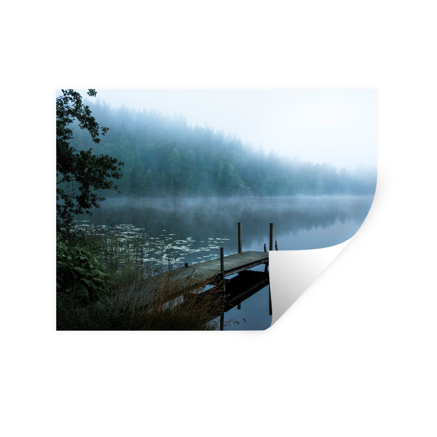 Schlafzimmer - - (1 Wandsticker St), Wald Selbstklebend, - Natur Nebel Wandaufkleber, Wohnzimmer, MuchoWow Wandtattoo, See