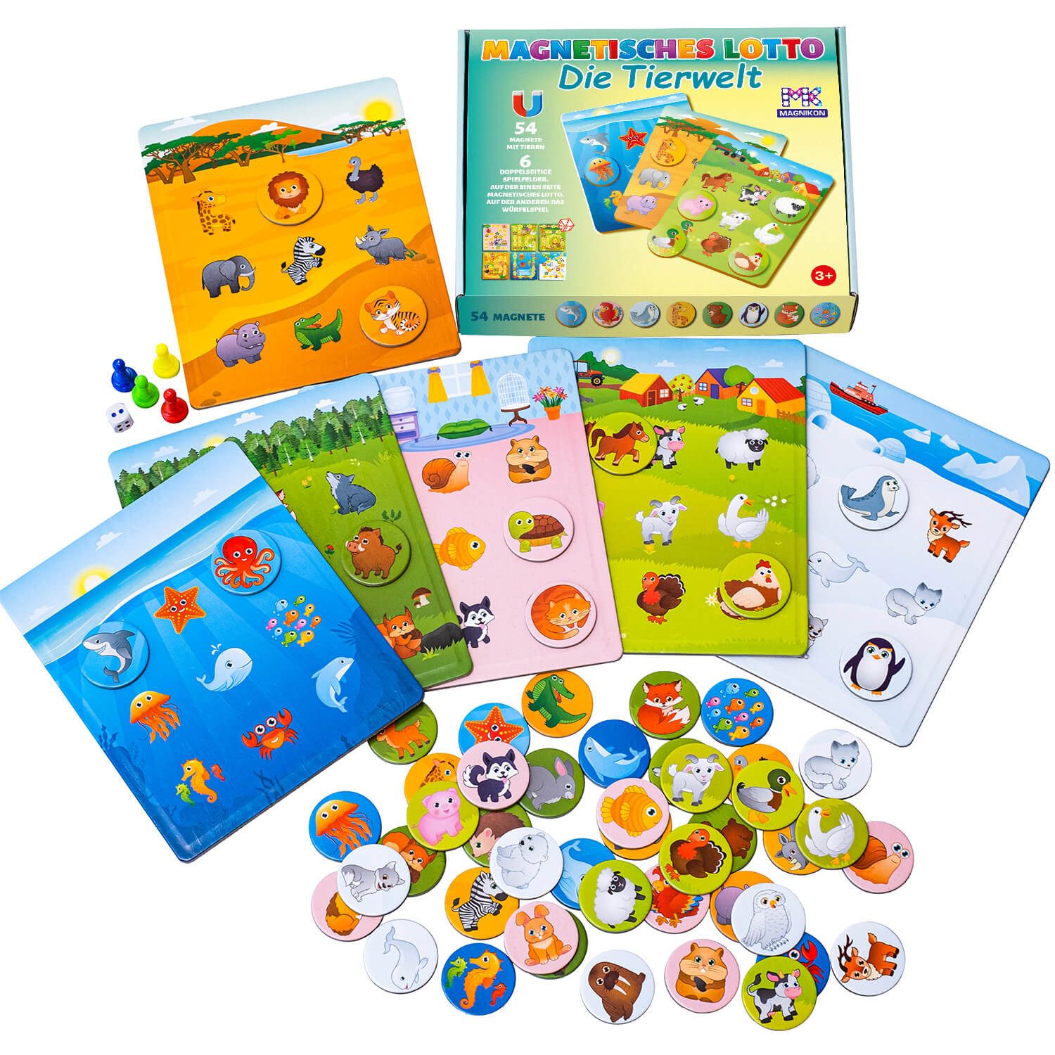 MAGNIKON Spiel Bingo für Kinder 2 Spiele in Einem, Kinderspiel, Doppelseitige Spieltafel