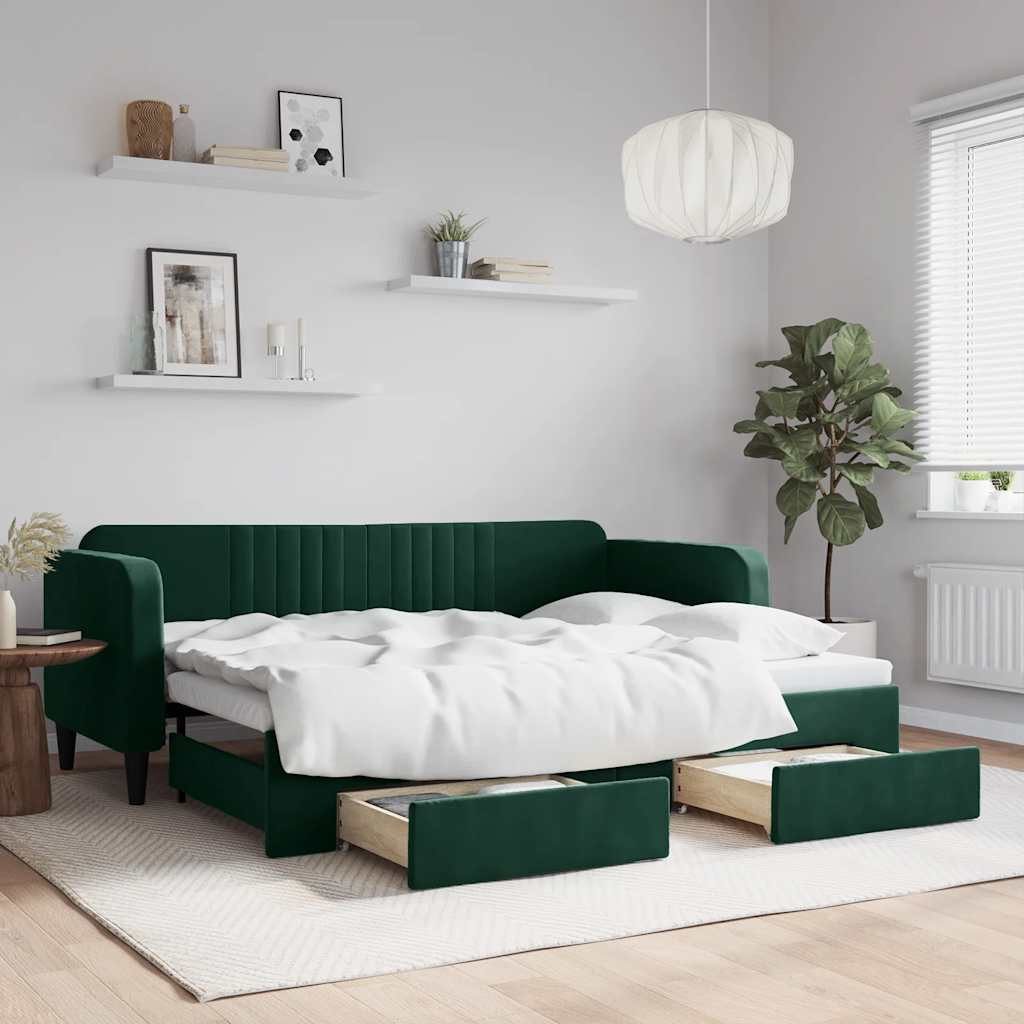 vidaXL Daybed, Tagesbett Ausziehbar mit Schubladen Dunkelgrün 80x200 cm Samt
