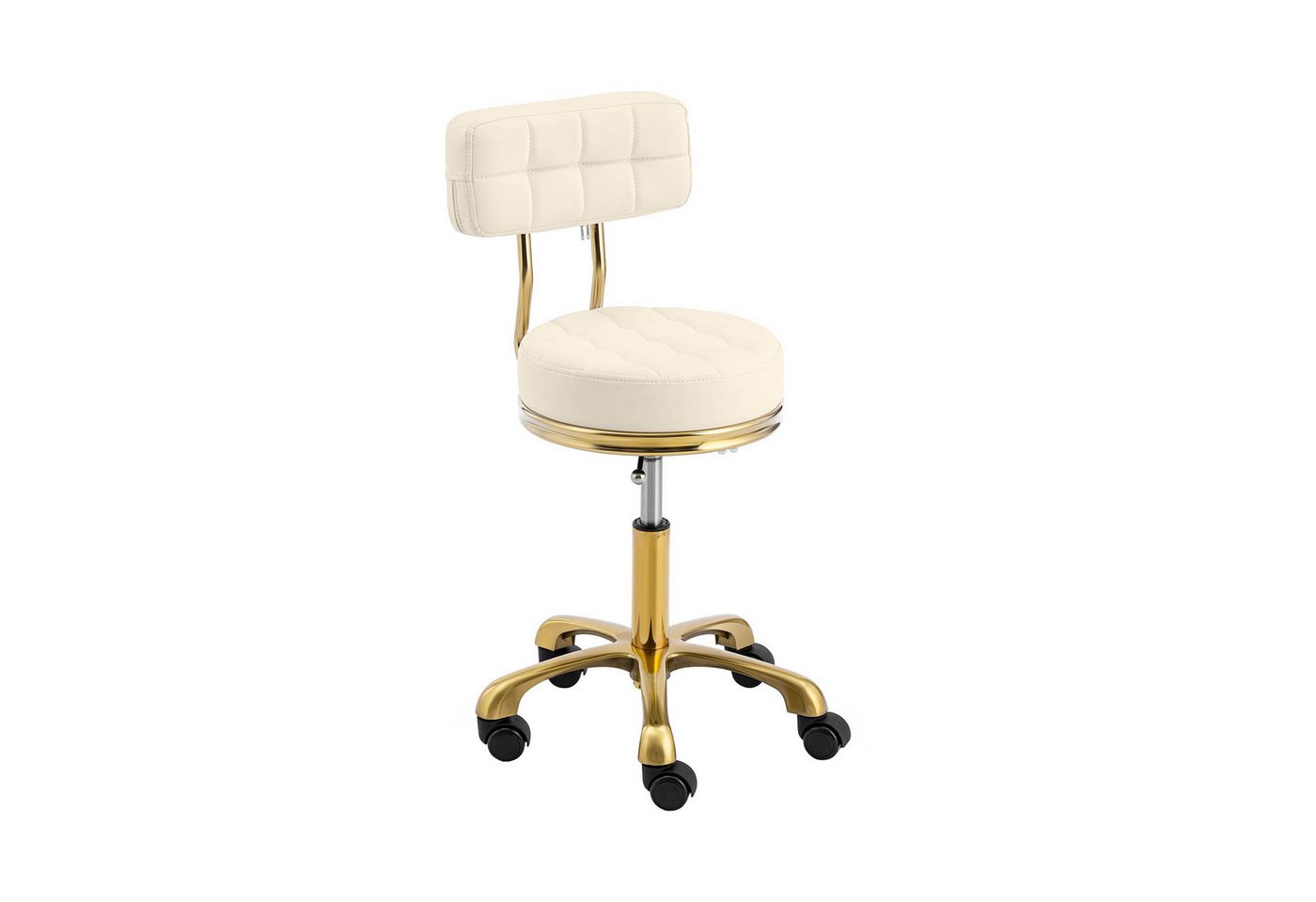 Physa Drehstuhl Rollhocker mit Lehne Friseurhocker höhenverstellbar 150kg Beige Golden, Beige, Golden