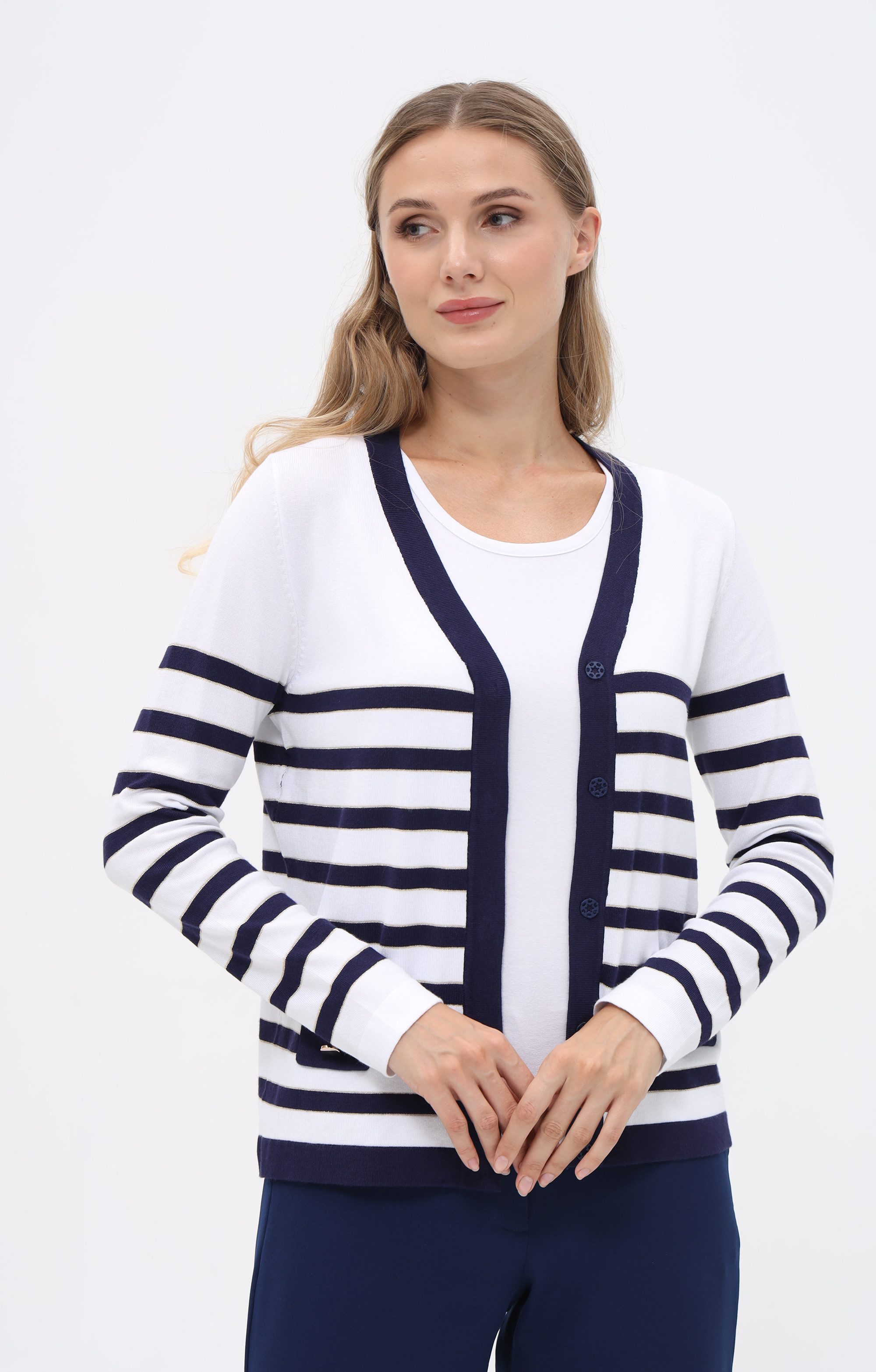Passioni Strickjacke mit Ringel-Muster und Taschen günstig online kaufen