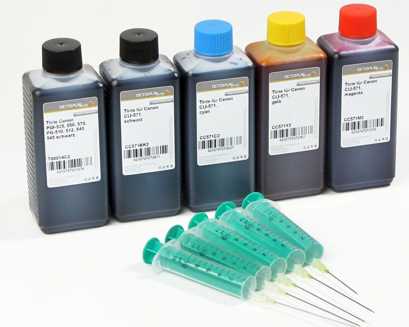 Thumbnail - OCTOPUS Fluids Druckertinten Set für Canon PGI-570 und CLI-571, alle Farben ohne Grau Nachfülltinte (für Canon, Set, 5x ...