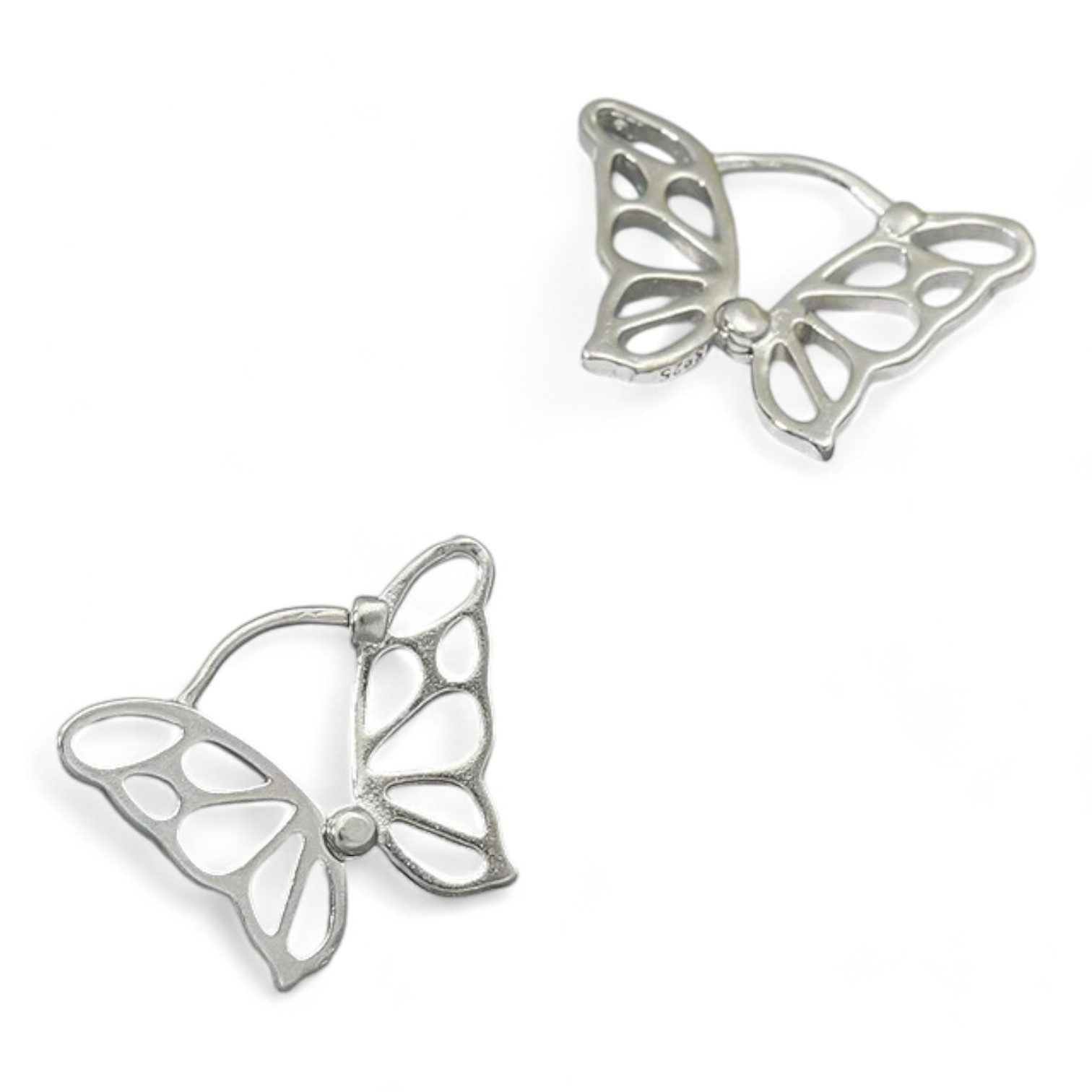Paar Creolen Ohrklemme Ohrclip Schmetterling Klemmverschluss silberfarben
