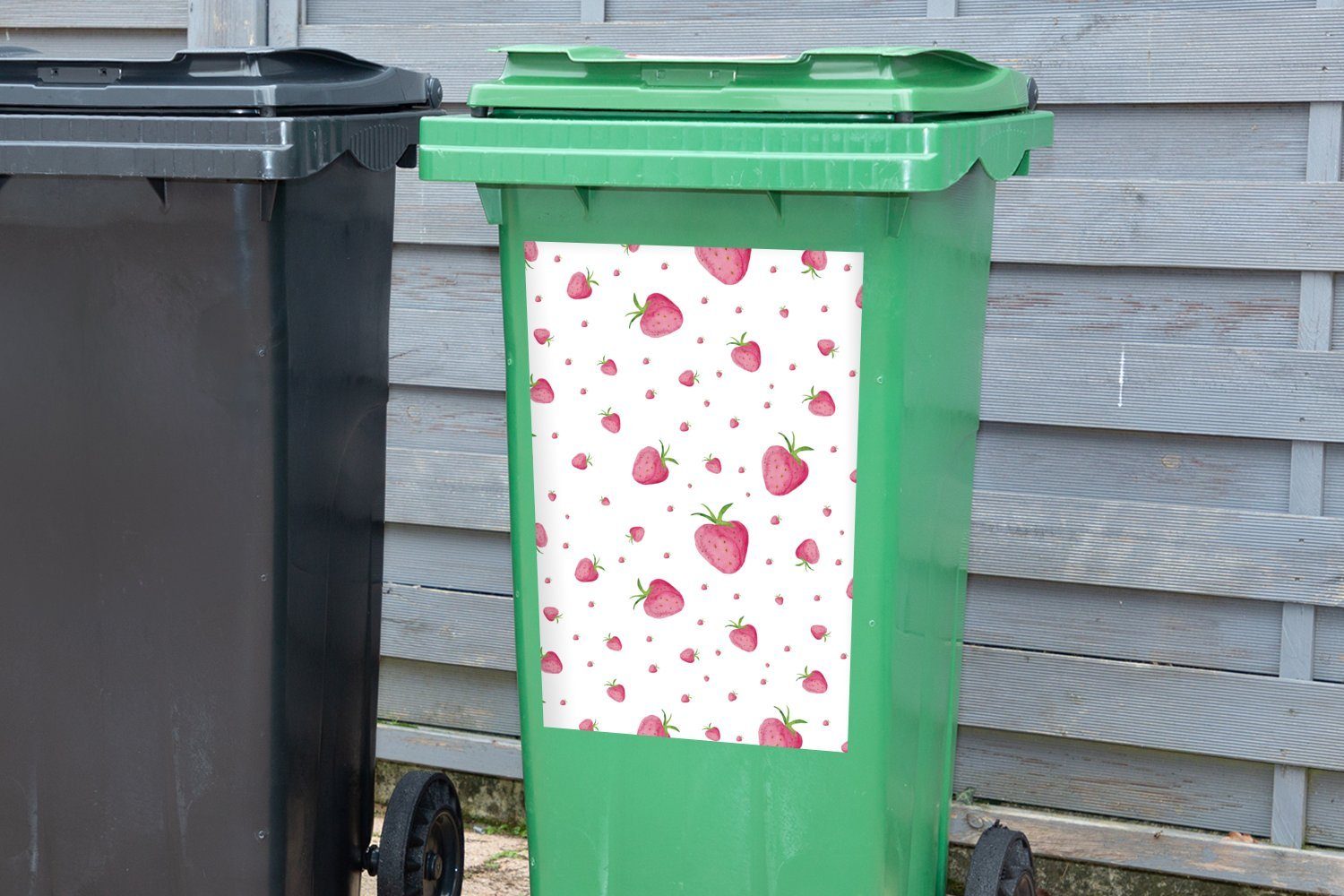 Erdbeere Mülltonne, Obst Abfalbehälter MuchoWow - Sticker, (1 Weiß Aquarell - Container, Wandsticker Mülleimer-aufkleber, St), -