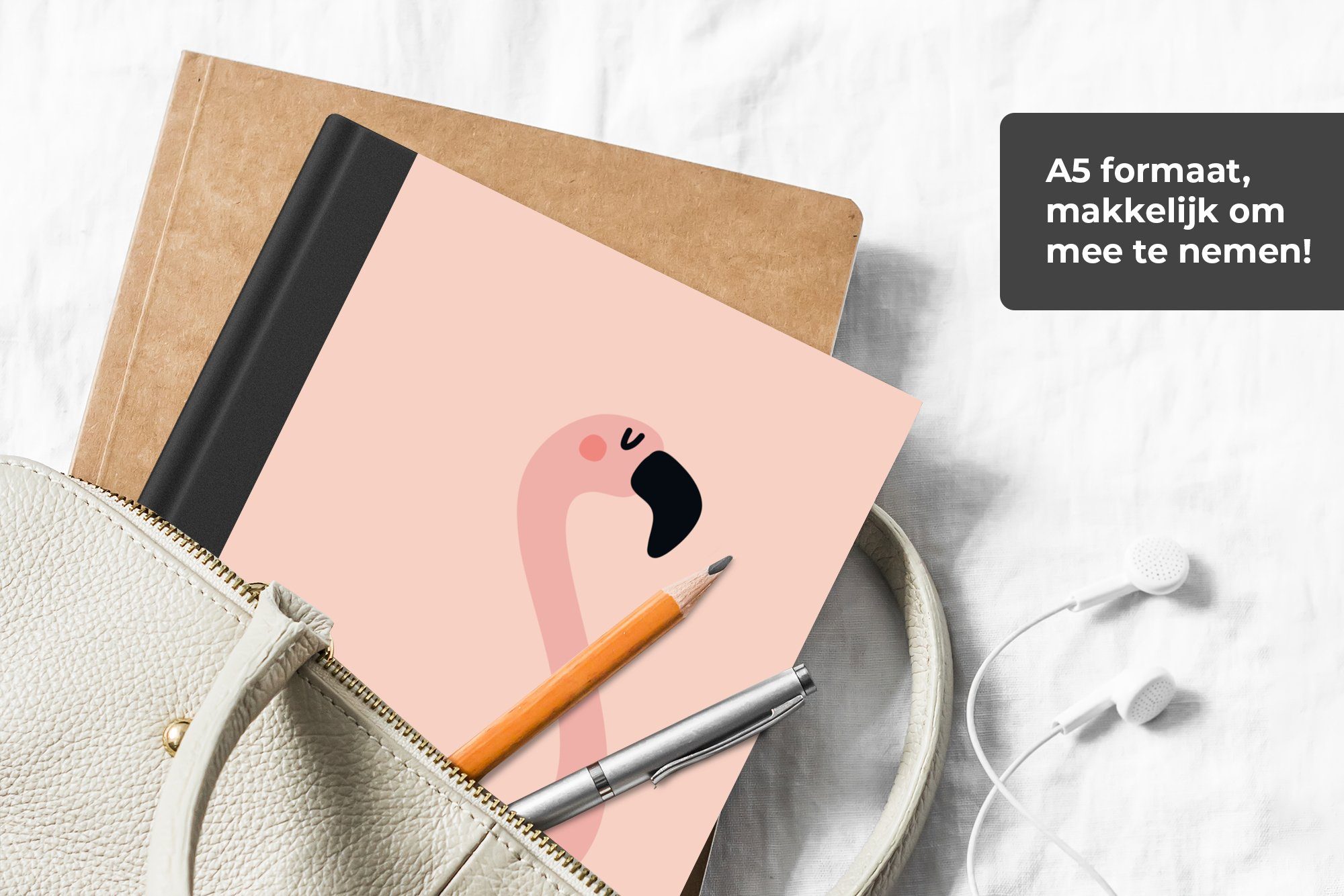 Haushaltsbuch auf Hintergrund, Flamingos A5, rosa einem Merkzettel, Notizheft, Notizbuch Illustration Journal, Tagebuch, MuchoWow Seiten, 98 eines rosa