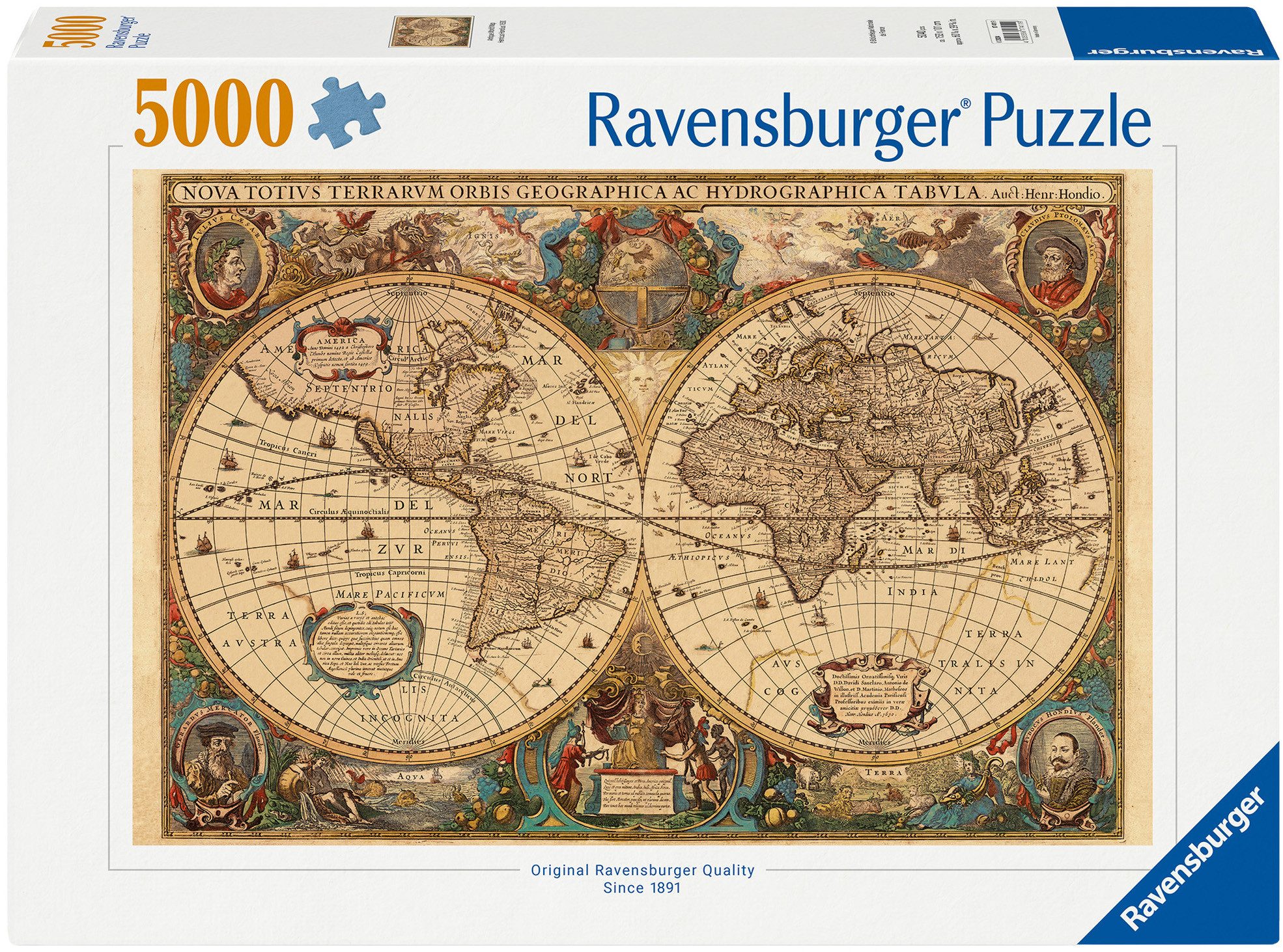 Ravensburger Puzzle Historische Weltkarte, Henricus Hondius 1630, 5000 Puzzleteile, Made in Germany