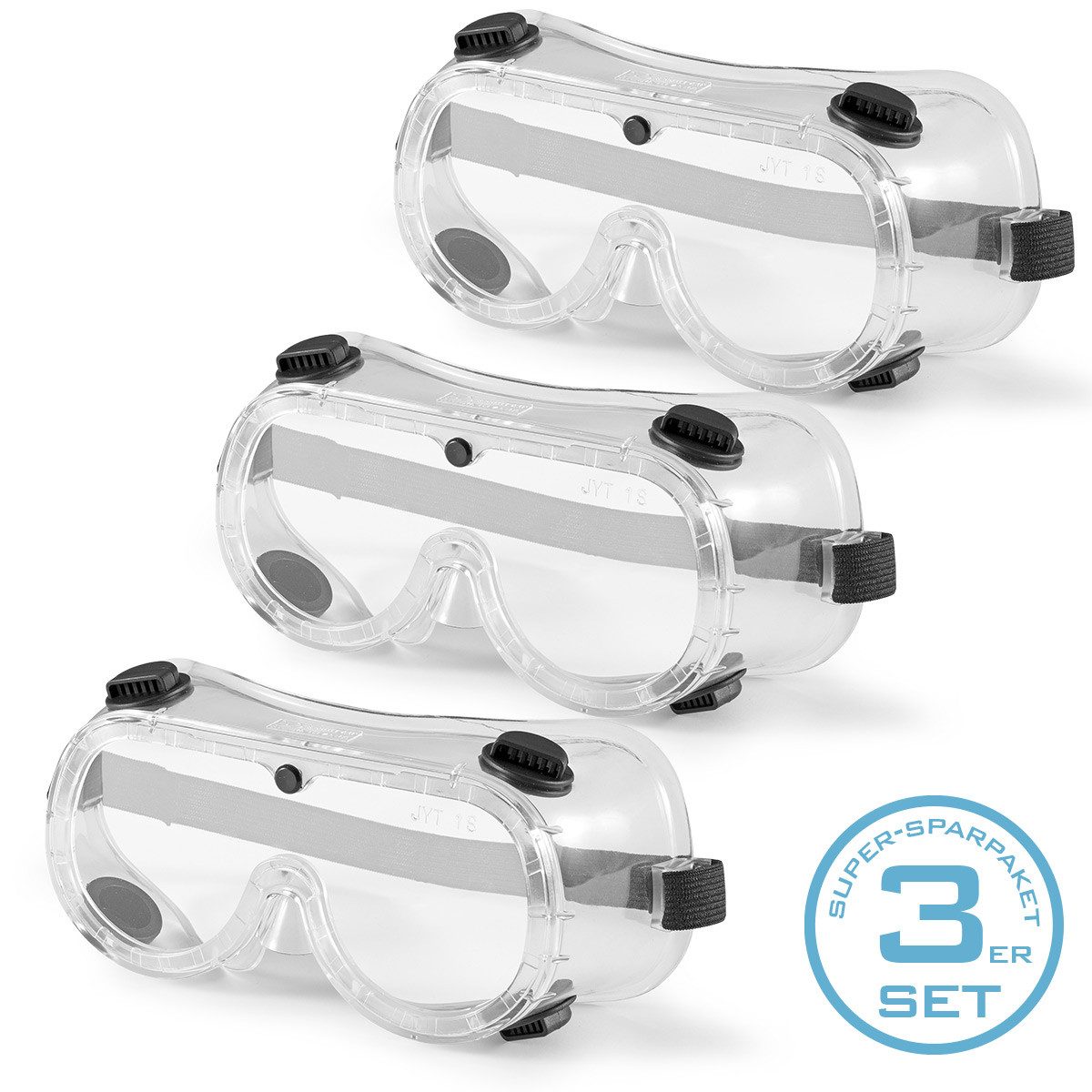 STAHLWERK Arbeitsschutzbrille Schutzbrille mit Halteband 3er Set, (Set, 3St., Set), mit flexiblem Halteband