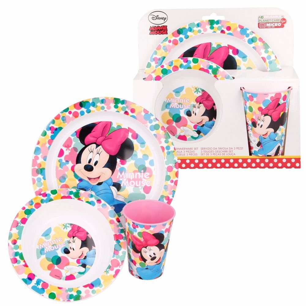 Disney Minnie Minnie Mouse Mouse Kindergeschirr-Set & Kunststoff Geschirr-Frühstück-Set Schüssel Becher, Teller,