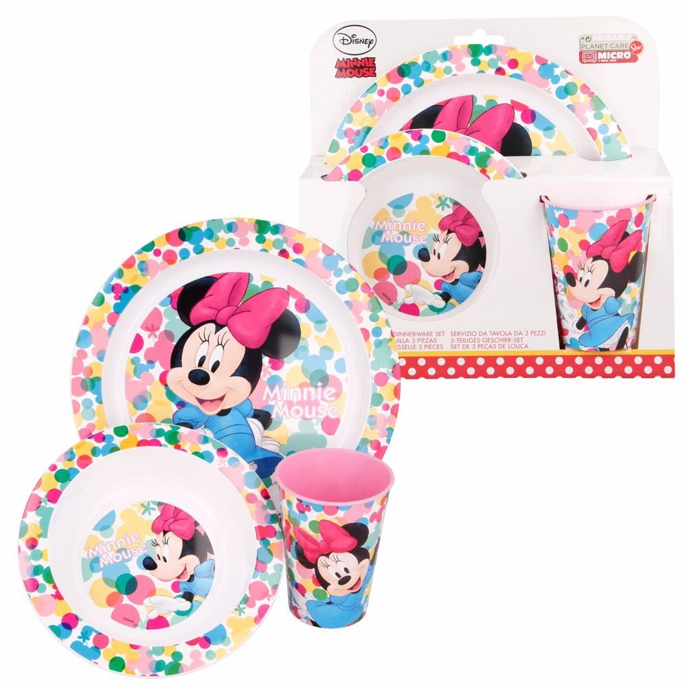 Disney Minnie Mouse Kindergeschirr-Set Geschirr-Frühstück-Set Minnie Mouse Teller, Schüssel & Becher, Kunststoff