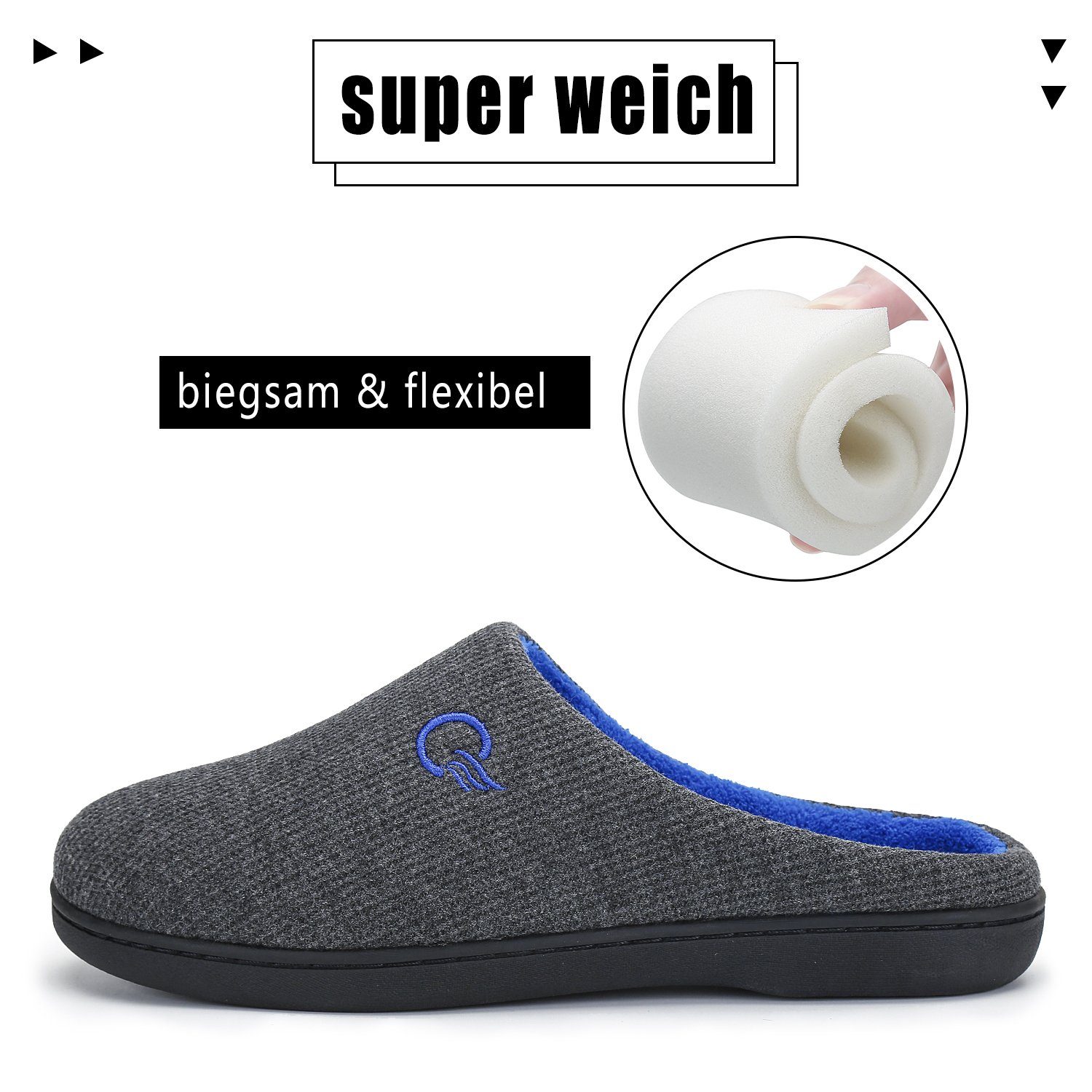 Home & Joy London Hausschuh (mit Memory-Foam Fußbett weich & warm gefüttert, bequem, rutschfest) Pantoffeln Latschen Schlappen Slipper Pantoletten Winter Fell-Imitat