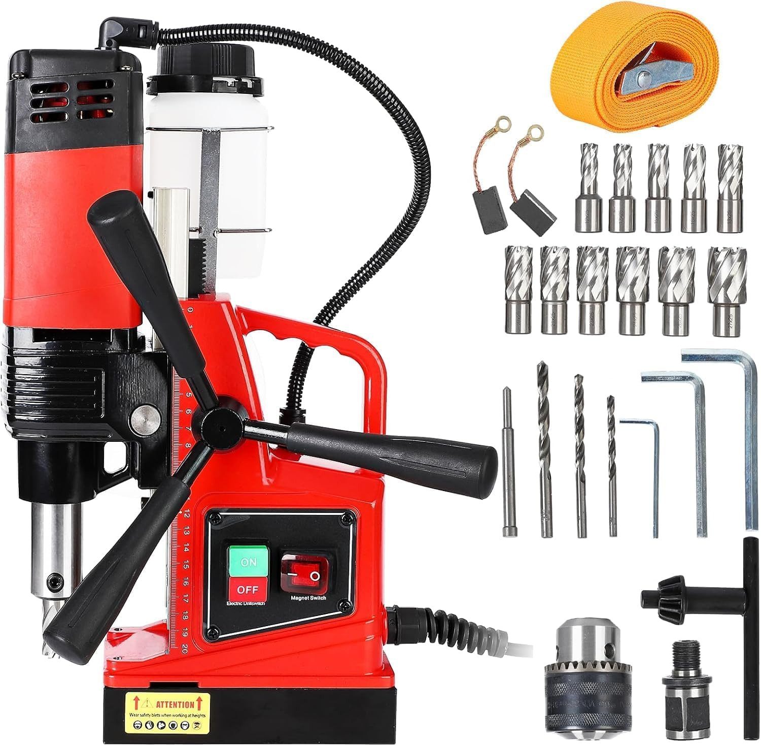 GarveeMore Kernbohrmaschine Magnetbohrmaschine 1550W, 50 mm Kernbohrer, 13 kN Magnetkraft, 110 V, max. 550 U/min, Titan-Magnesium-Schiene, 210 mm Hub, mit Kühlsystem, Überlastschutz